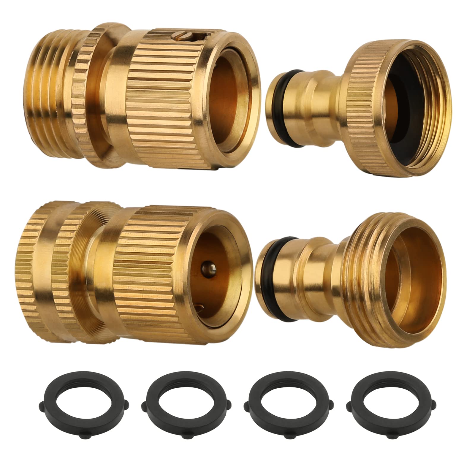Durable Brass Garden Hose Tap Connector Faucet Adapter with Washers 2 Pack