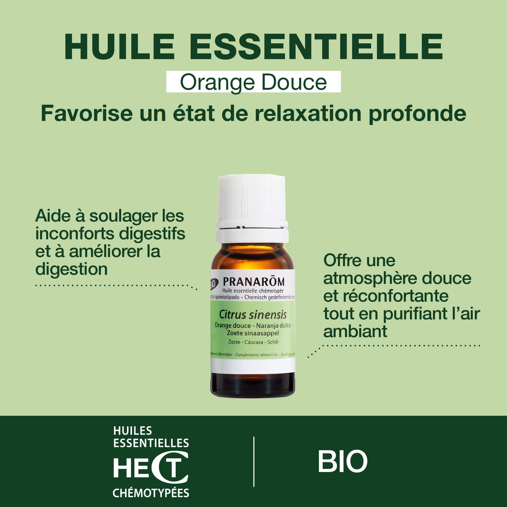 PRANAROM Aceite Esencial Naranja Dulce Bio – Estrés y Digestión – 100% Puro y Natural – HECT – 10 ml
