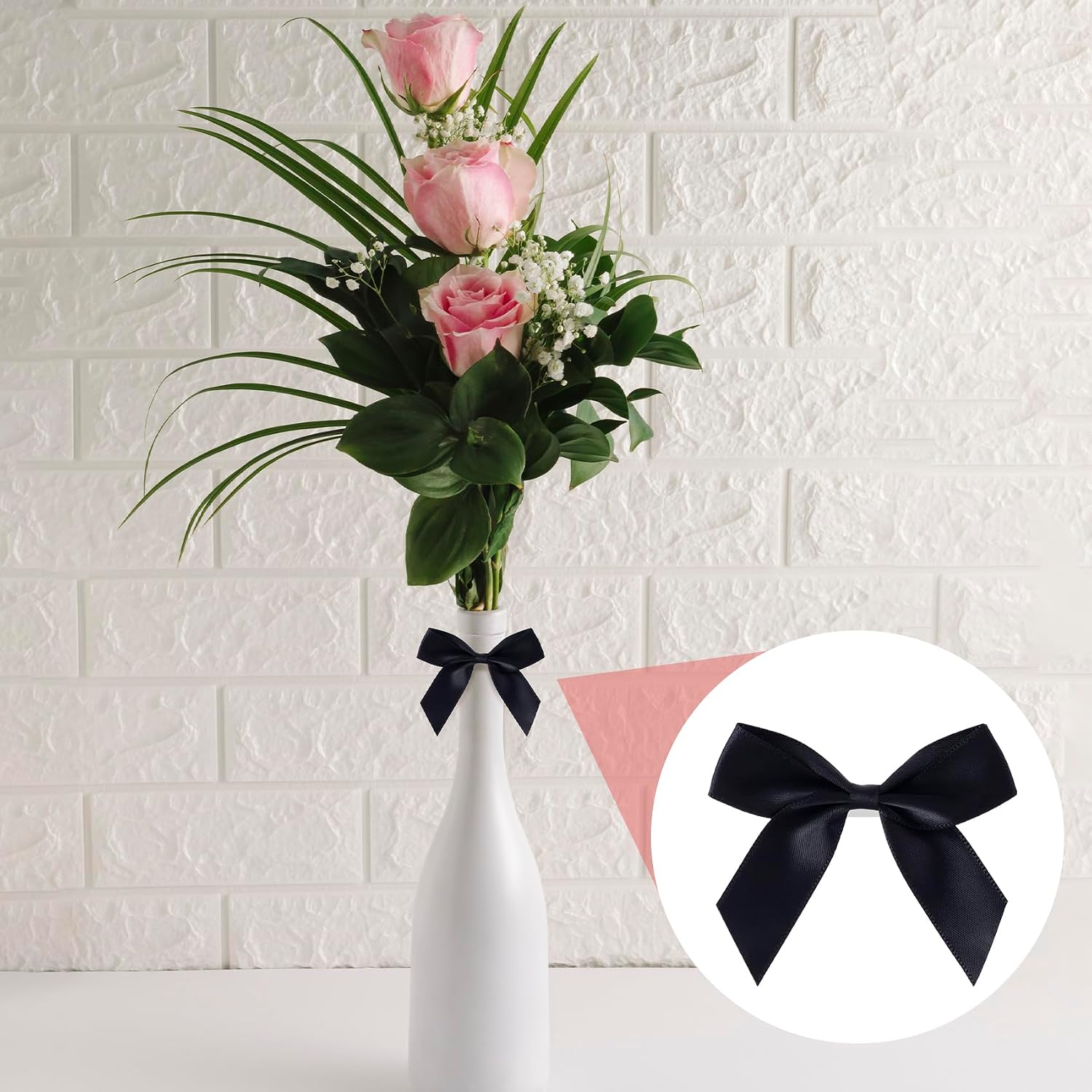Pndeyo 16pcs Self-Adhesive Wrap Bows, Soft Non-Faded Satin Ribbon Bow, Premade Craft Bowknot for Christams Wedding Birthday Party Bridal Shower Decorations- Black & White image 4