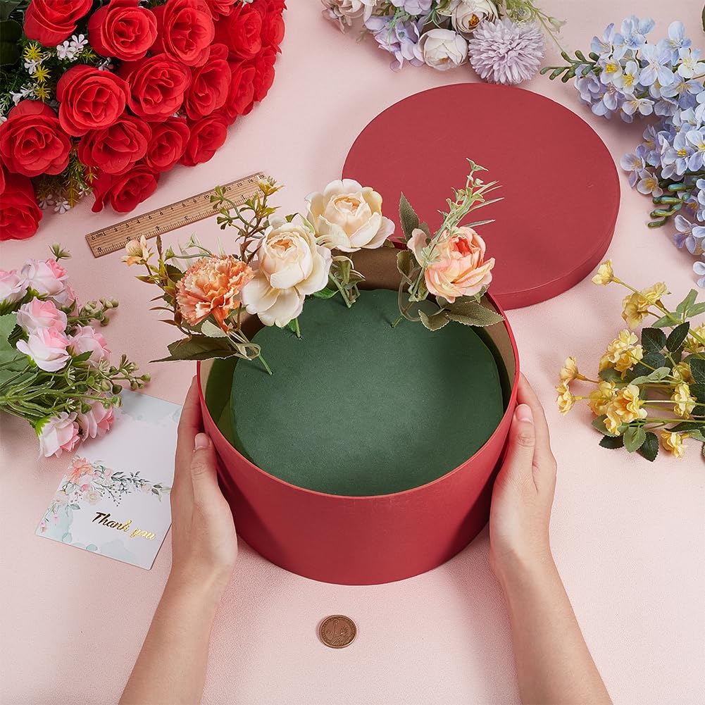 BENECREAT Red Round Gift Box with Lid & Floral Foam Set, 23.4x12.5cm/9.2x4.9 Inch Gift Boxes for Flowers for Mother's Day, Valentine's Day, Anniversary, Wedding - Image 3