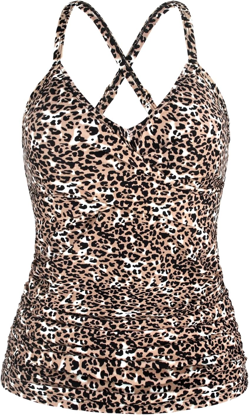 Ocean Blues Women's Vneck Tankini Top Only Ruched Tummy Control Bathing Siut Top No Bottom