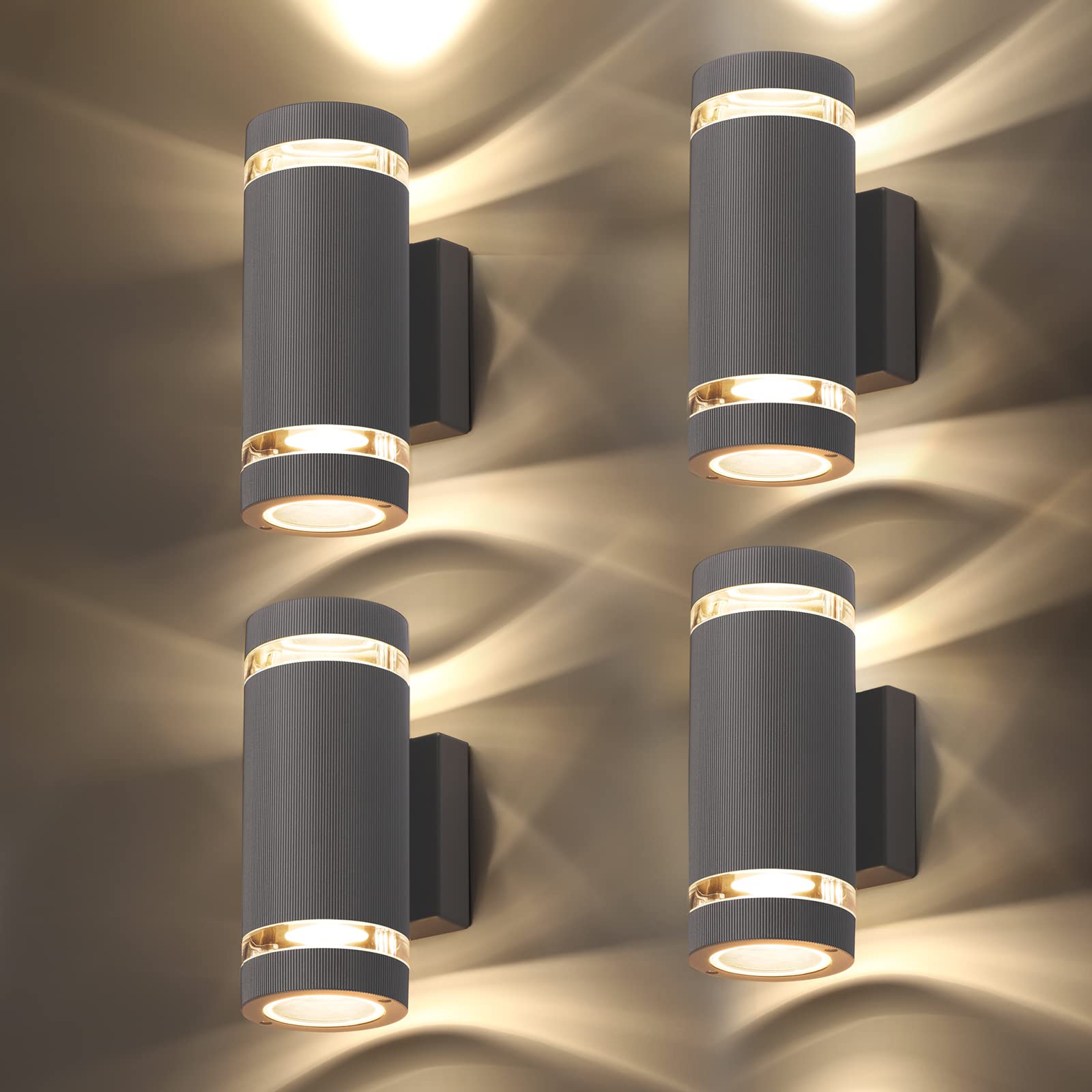 CELAVY LED Wandleuchte Wandlampe aussen 4 Stück, IP65 Außenlampe Aussenleuchte Außenleuchte Wand GU10, Modern Up Down Außenbeleuchtung Außenwandleuchte Ausenbeleutung Hauswand Haus Balkon, Warmweiß