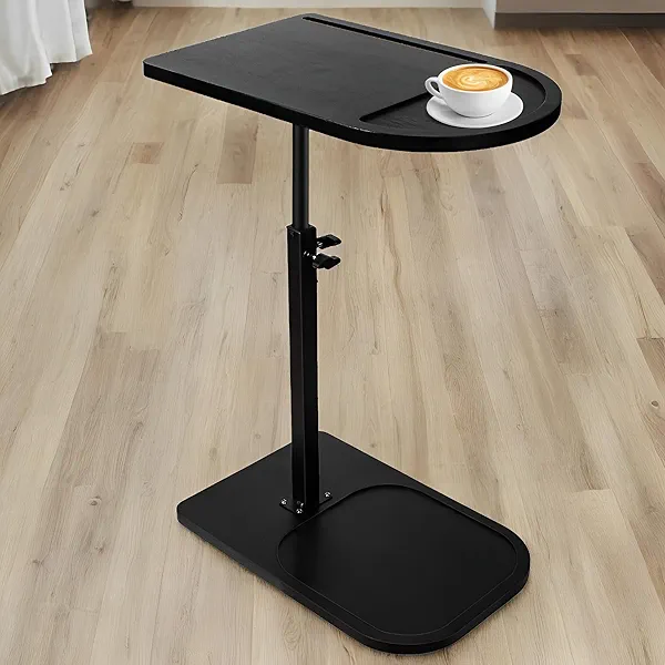 Viyuse Side Table Sofa Tray for Couch - Adjustable/360° Swivel TV Tray Tables with Phone & Tablet Slot, Small Spaces Snack Trays C-Shaped End Table for Bed, Living Room, Office (Black)