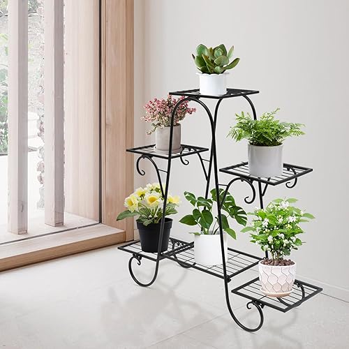 Miniatura 2 de Soporte para plantas de 3 niveles, estante de exhibición para macetas, soporte de 6 escaleras en maceta, soporte de metal para macetas de esquina