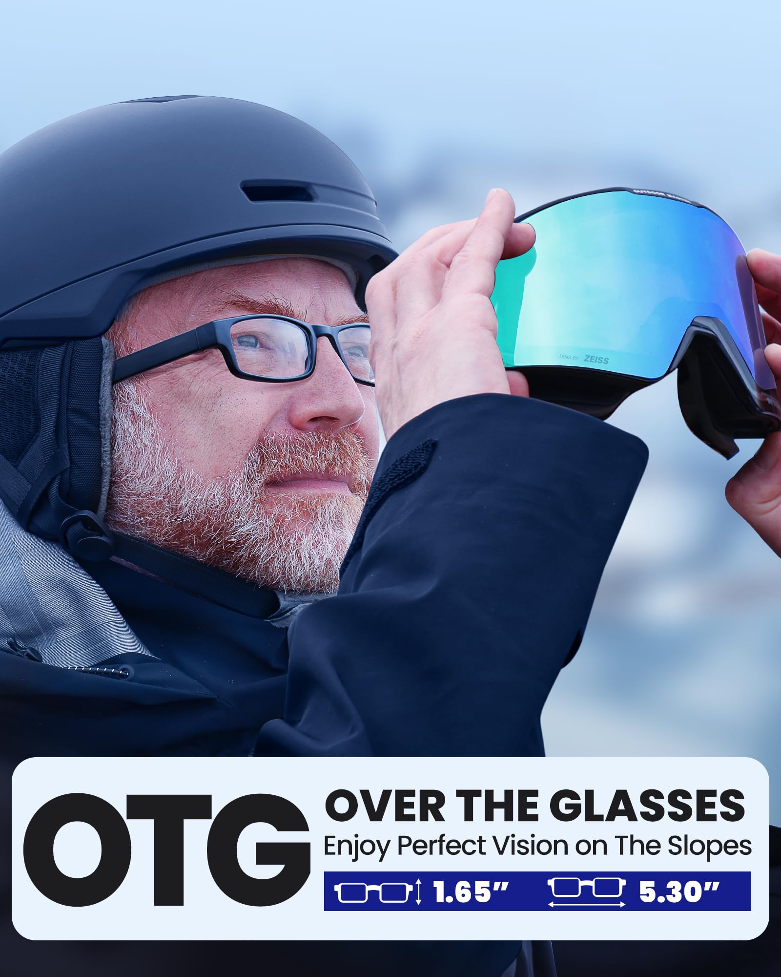 OutdoorMaster Falcon Ski Goggles Lens by ZEISS/E-QuickHue Lens, OTG Snowboard Goggles Anti-fog, Magnetic Interchangeable Lens, Snow Goggles for Men & Women