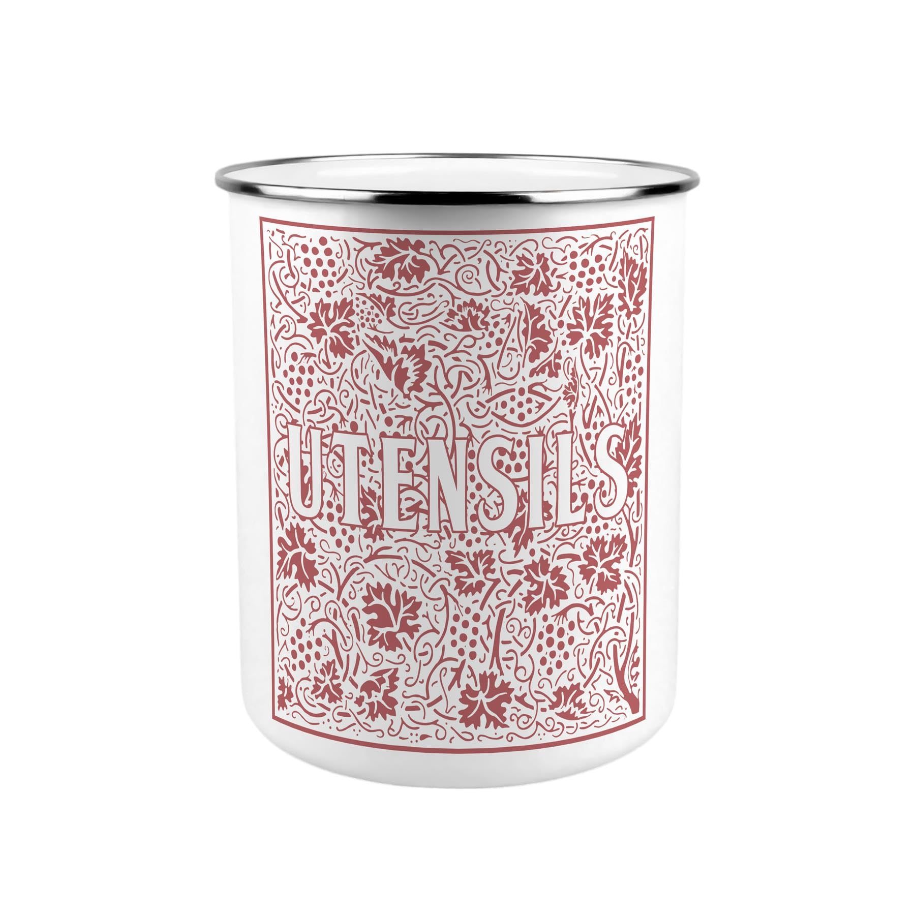 Purely Home Oak Leaves & Berries Metal Utensil Holder - Red XL Kitchen Utensil Pot/Organiser for Countertop Decor Gift 18x16.5cm