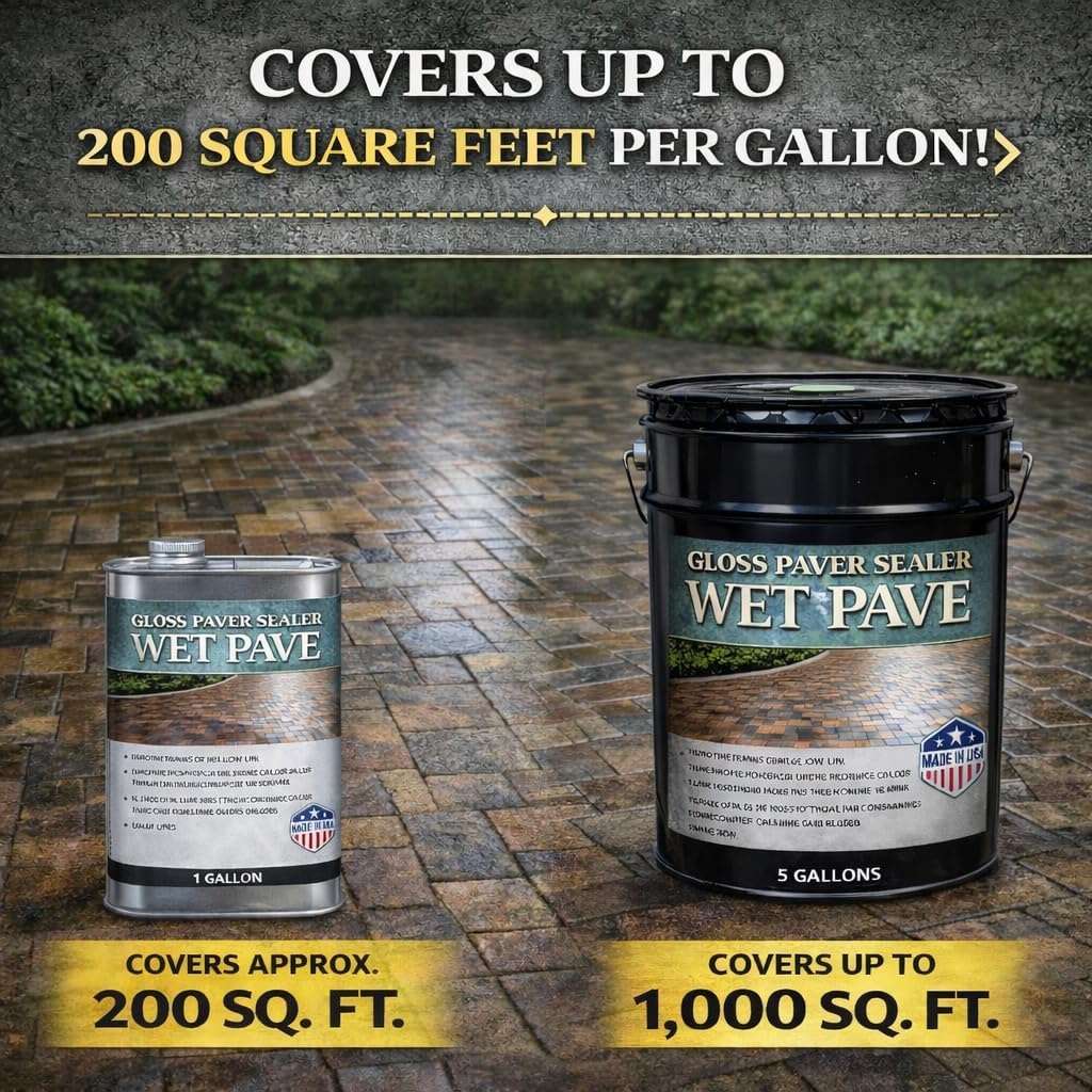 Wet Pave Paver Sealer – Waterproof & UV-Resistant Masonry Sealer for Concrete, Brick & Stone – Color Enhancing, Joint Sand Locking Protection – Weather & Stain Defense