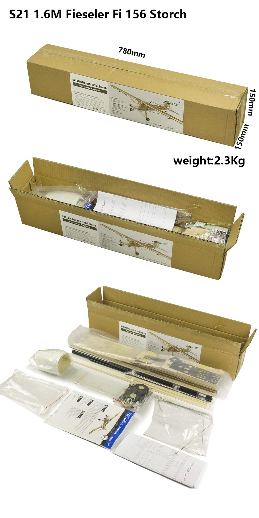 DW Hobby Avión de madera Balsa Fi156 Storch de 1,6 m, modelo eléctrico de madera de 1,6 m, kit de aviones de control remoto para adultos (S2102)