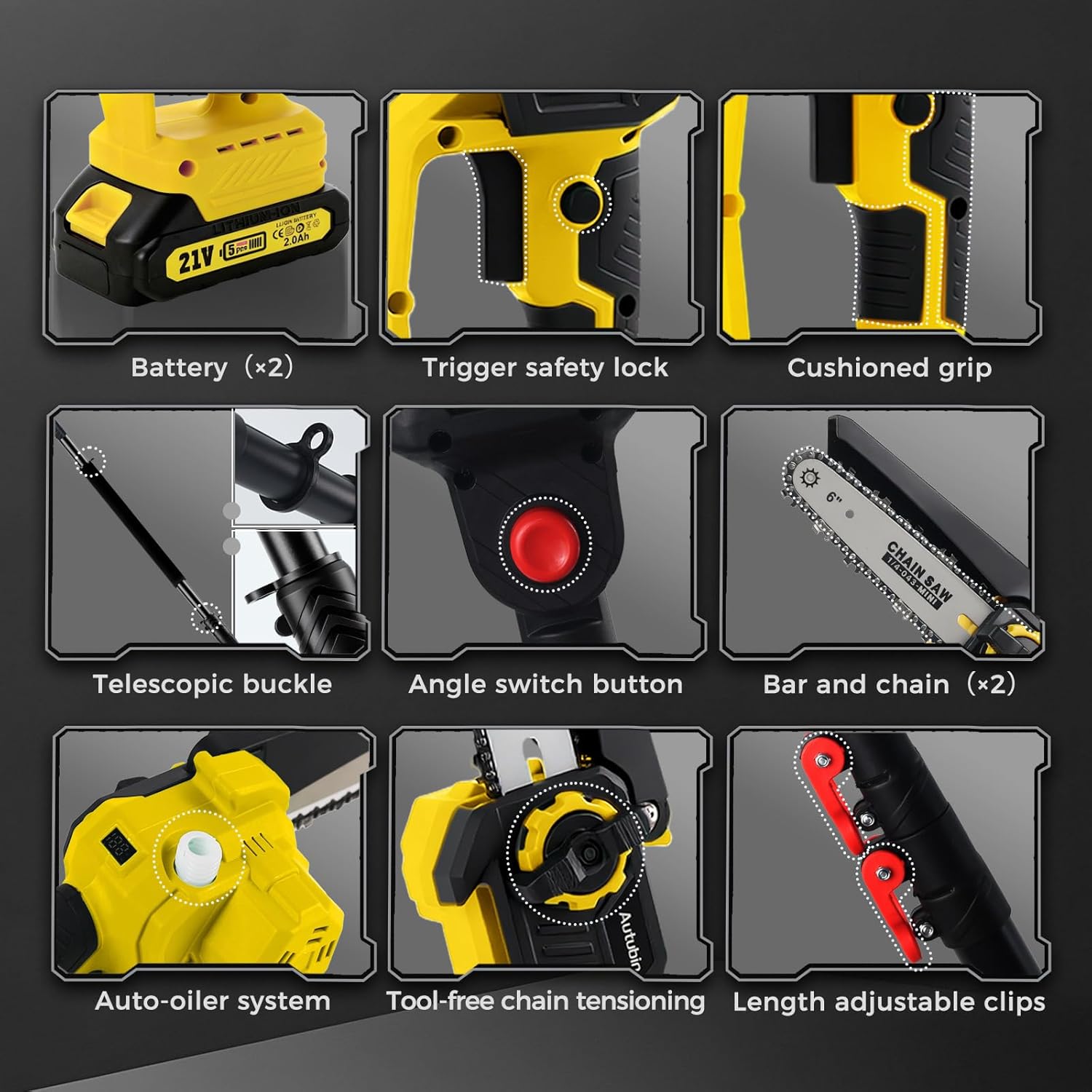 2-in-1 Electric Pole Saws for Tree Trimming, 1200W Brushless Cordless Pole Saw & 6 Inch Mini Chainsaw,16 Ft Max Reach & Multi-Angle, Tree Trimmer Branch Cutter Limb Pruner with 2 Batteries