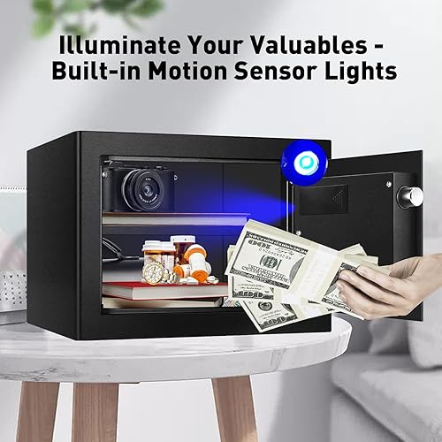 Miniatura 3 de TOTOY Caja de seguridad personal pequeña de 0.8 pies cúbicos con sensor de luz, teclado electrónico, construcción de acero segura oculta con