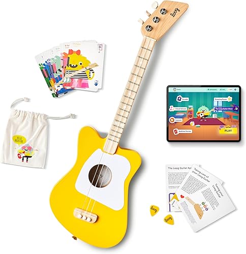 Loog Mini - Guitarra acústica infantil para principiantes, 3 cuerdas a partir de 3 años, aplicación de aprendizaje y lecciones incluidas