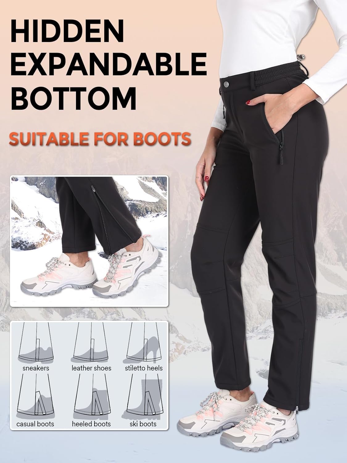 Womens Snow Ski Pants Waterproof Fleece Lined Insulated Softshell Warm Pants for Winter Hiking Outdoor - Image 6