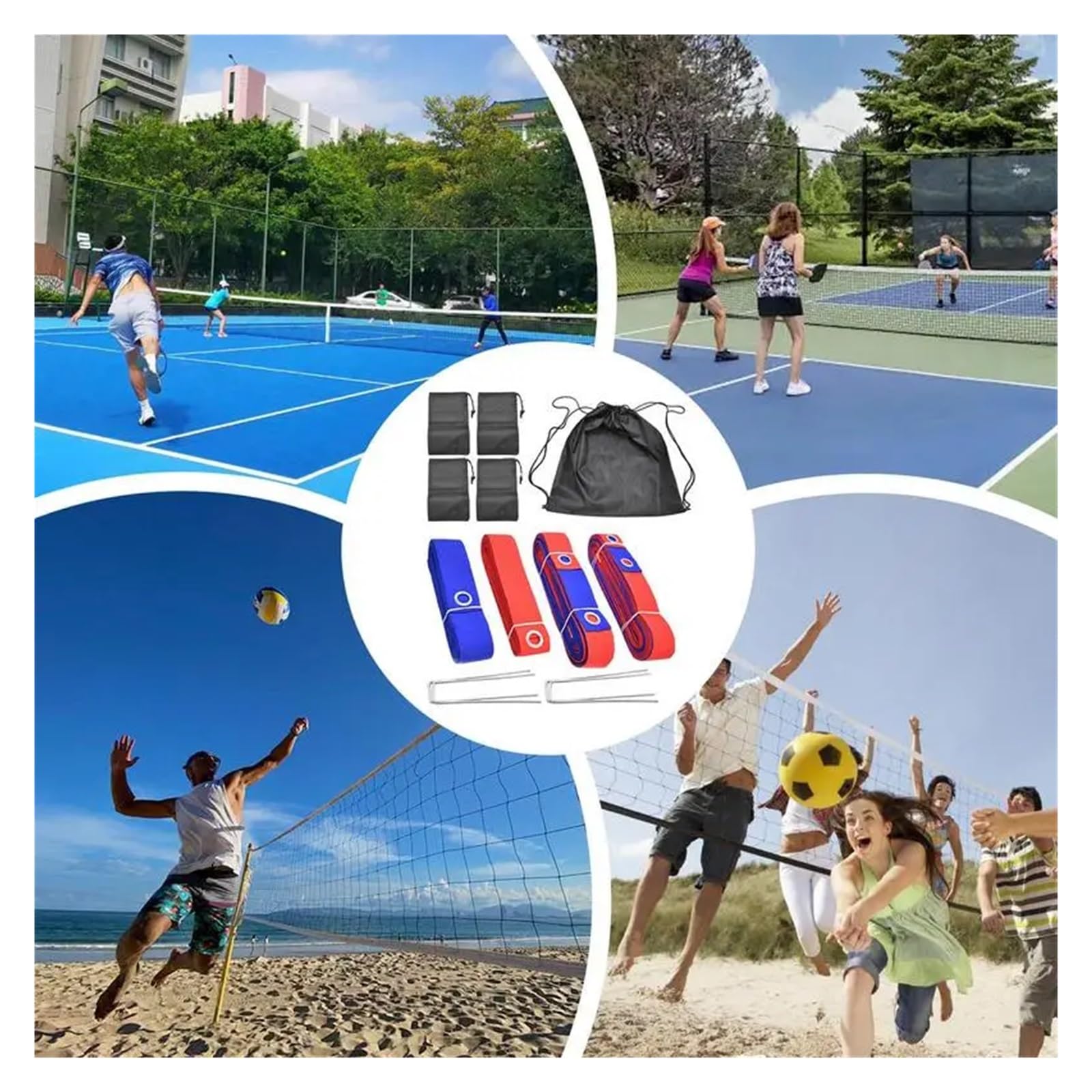Líneas para Voleibol de Playa Líneas de Voleibol Playa con Clavos y Sacos Arena fijos límites al Aire Libre Marcador Correas cancha