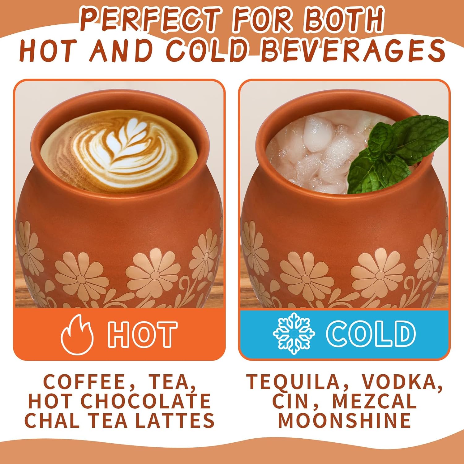 2 Pcs 16 oz Cantaritos De Barro Mexicanos Cantaritos Shooters Terracotta Taco Tuesday Mexican Vase Jarritos Drinking Clay Cups Cocktail Glass Patron Bottles for Tequila Margaritas Mojitos
