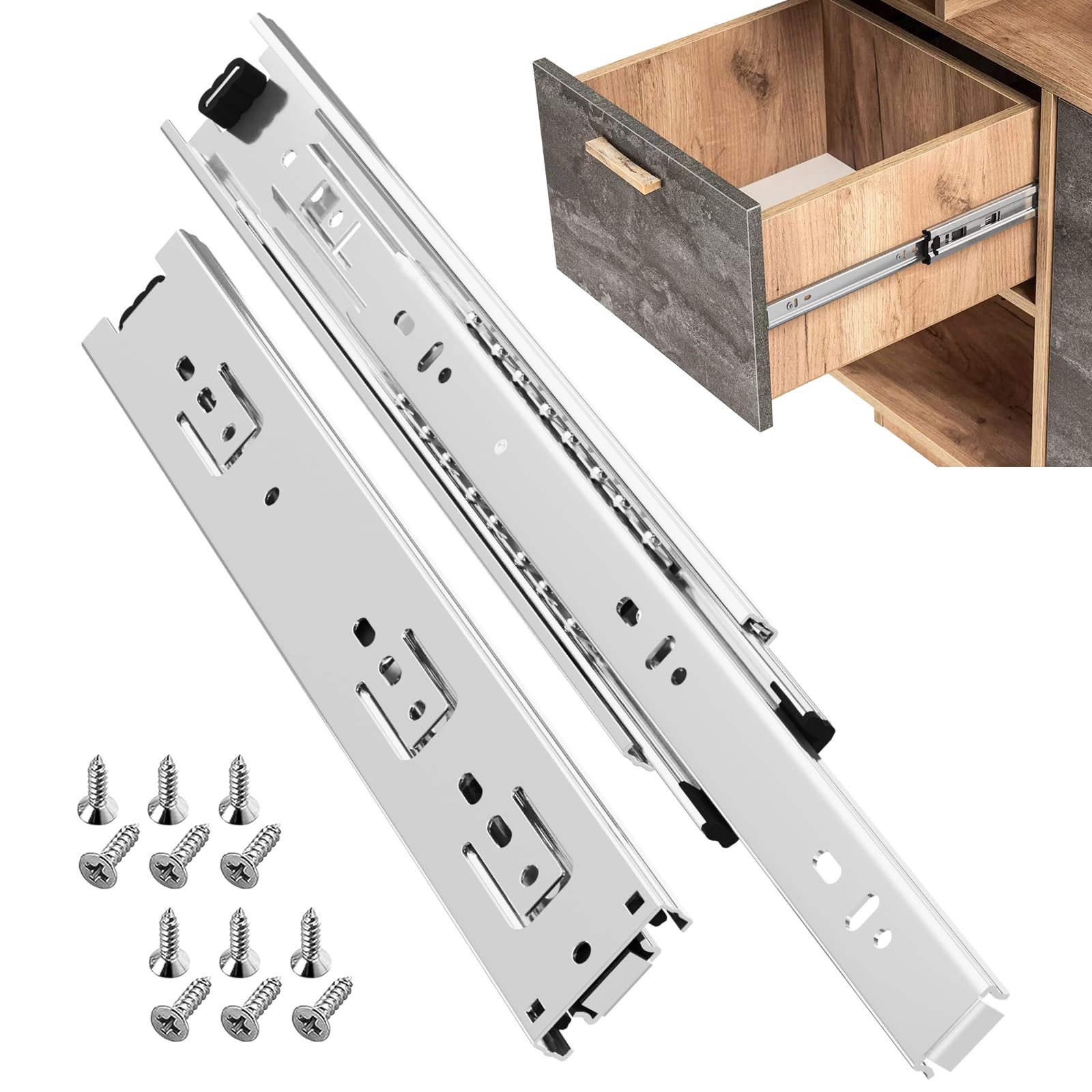 ToBeGreat 1 Pair Side Mount Drawer Slides Rails 24 Inch 100 LB Load Capacity, Full Extension Ball Bearing Metal Replacement Dresser Runners Cabinet