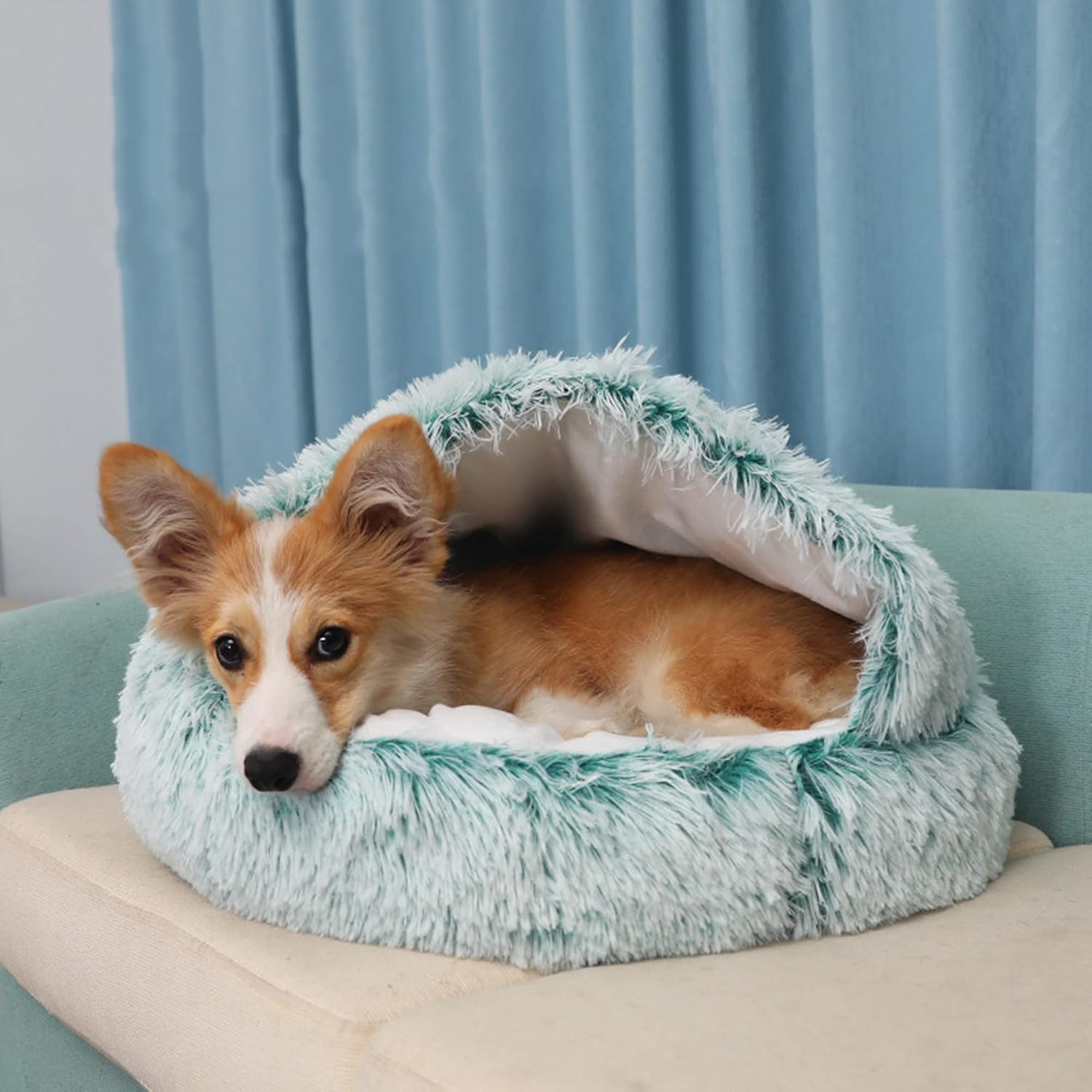 Soft Plush Cat Bed Cave for Indoor Cats Kitty Puppy, Semi-Enclosed Pet Bed Soft Puppy Kitten Bedding Pet Tent Cave Hooded Dog Bed, Multiple Sizes, Washable,20in,Brown