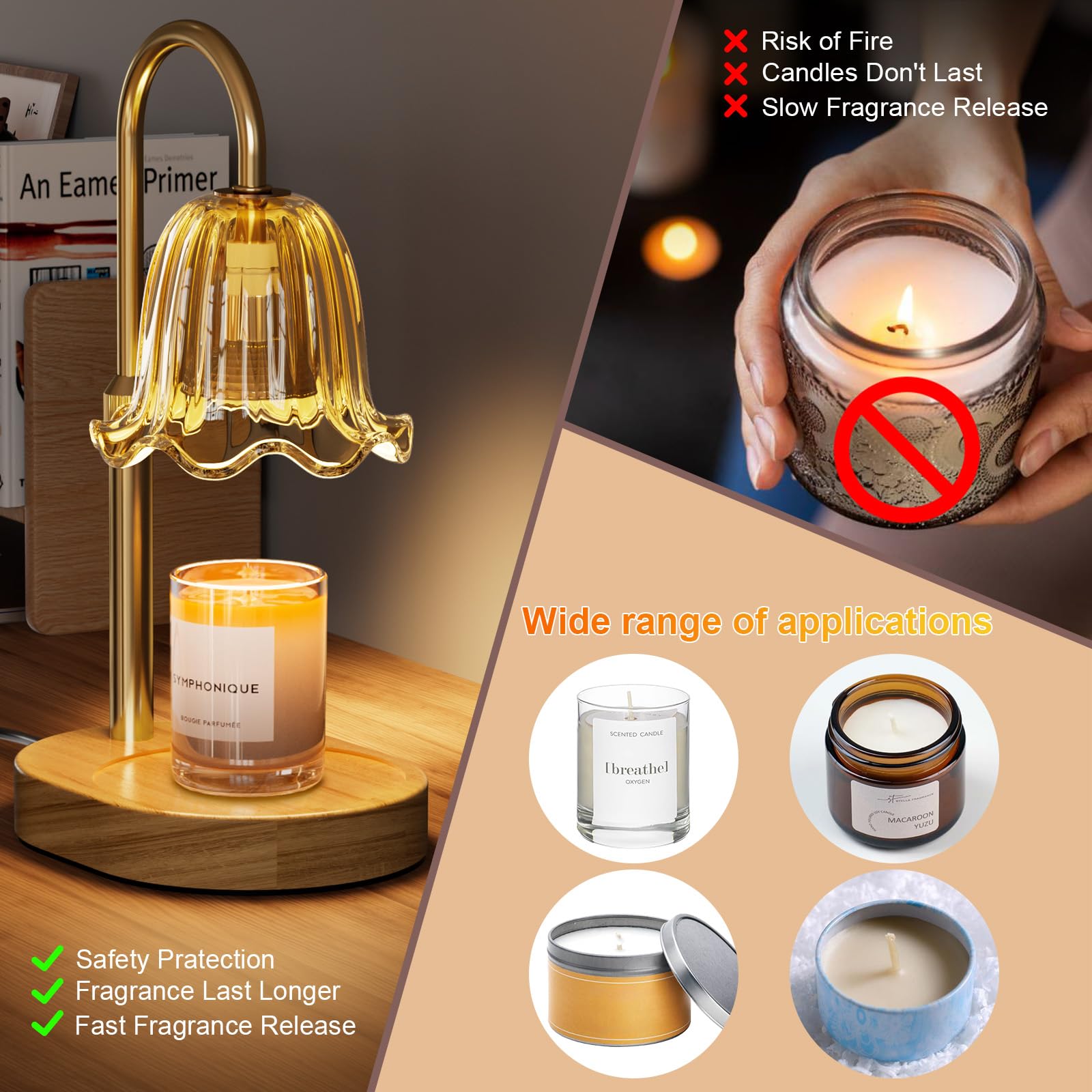 podgrzewacz do świec – ściemniacz i timer, lampa podgrzewająca świece z 2 żarówkami, regulowana wysokość, bezpłomieniowa lampa kwiatowa, świecznik do świec w szkle, dla kobiet, przyjaciółki