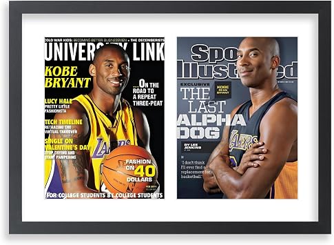 Magazine Frame Wood Displays Double Magazine Frame 8.25x11 Inch with White Mats for Two 8.25 x 11 Magazines or1/4inch Thick Comic Books FZD82511W