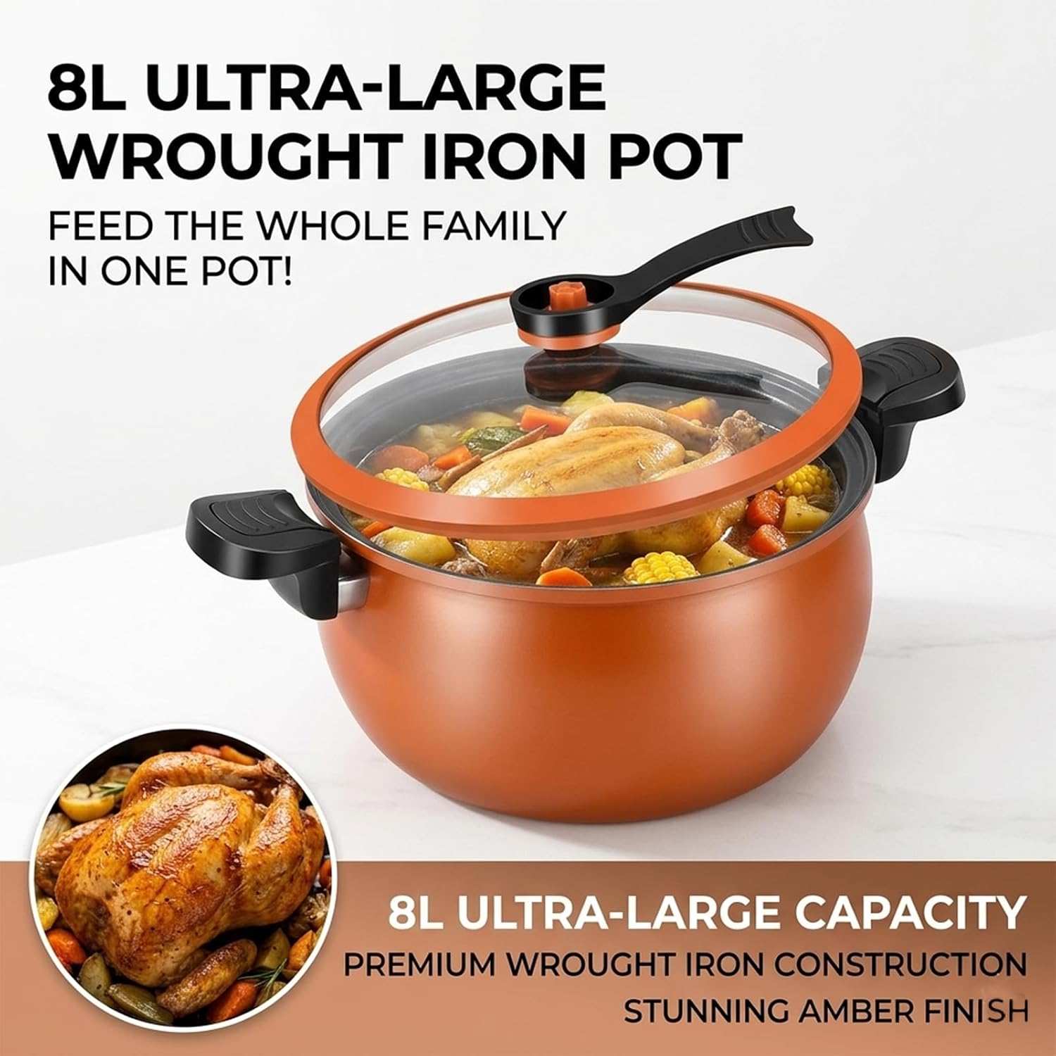 Multifunctional Large Capacity Non-stick Pressure Cooker, 8 Qt low pressure pot With Visible Glass Lid, Anti-Scald Handle For Gas And Induction Stoves, Easy Clean Everyday Meals Cookware