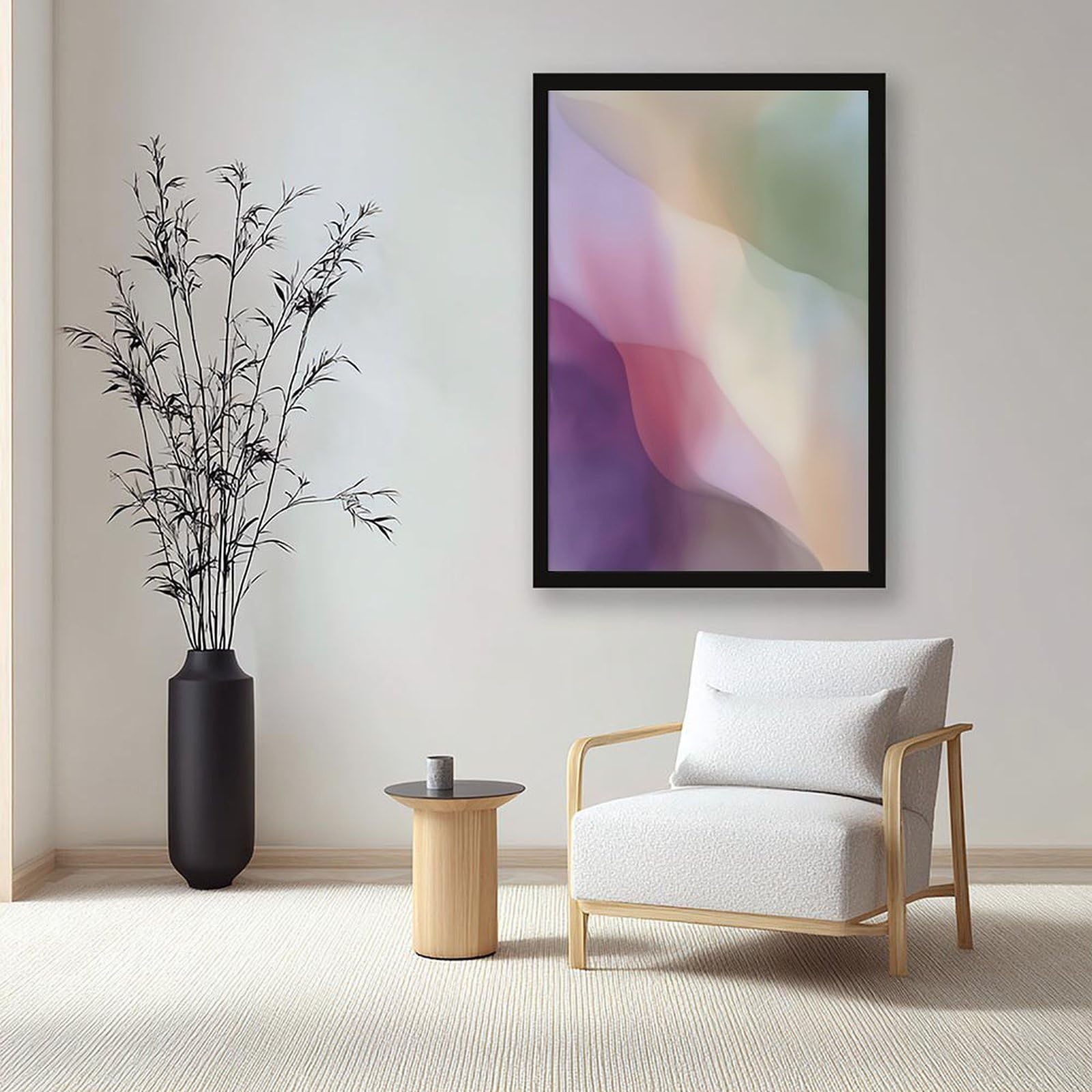 ELKPDOE Weiches neutrales Farbfeld, abstraktes und minimalistisches Poster, Leinwandposter, Schlafzimmer-Dekor, Sportlandschaft, Büro, Raumdekoration, Geschenk, schwarzer Rahmen, 40,6 x 61 cm (L x B)