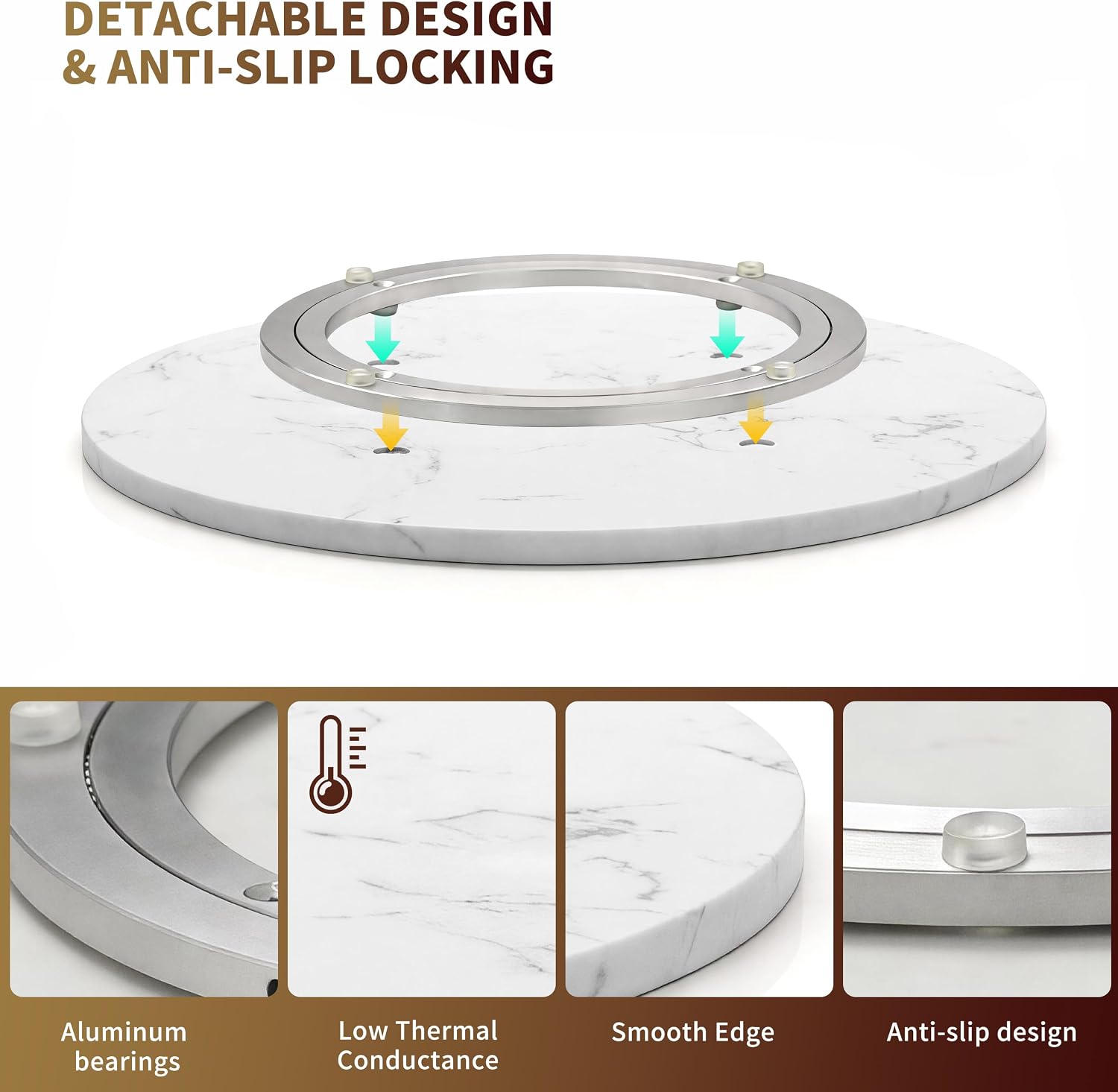 16 Inch Marble Lazy Susan, Stone White Lazy Susan for Detachable Rotating, Lazy Susan for Table Top Countertop Kitchen Turntable Storage, Cupcake, Food, Centerpieces