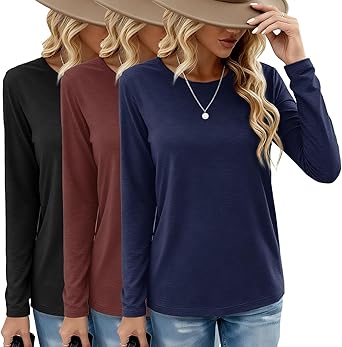 GAYHAY 3 Pack Long Sleeve Shirts for Women - Loose Fit Crew Neck Basic Tees Fall Tops Outfits Casual Clothes 2026
