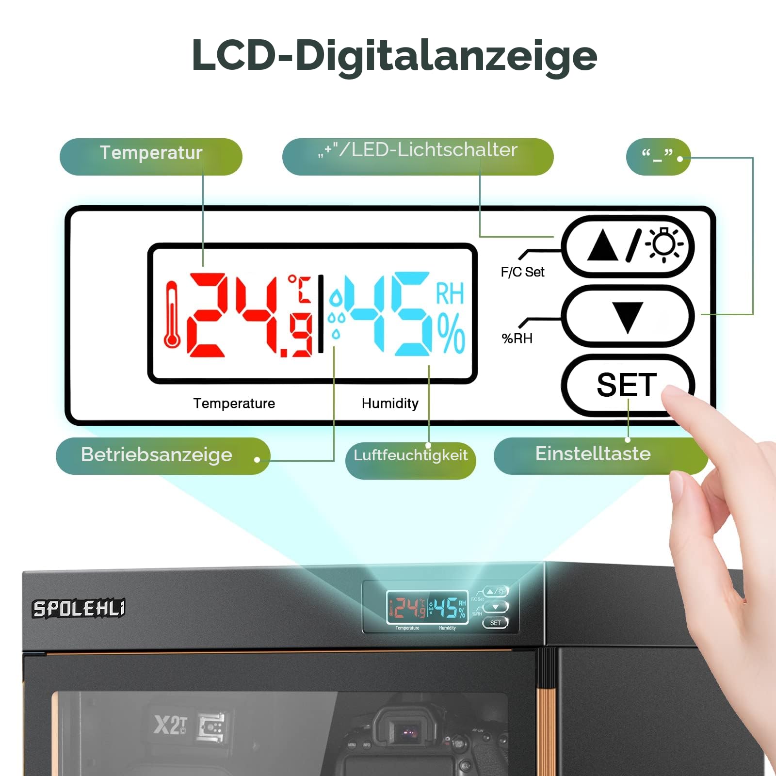 Kamera Trockenschrank Digitaler Luftentfeuchter 70L Elektronische Trockenbox und energiesparenden LED-Lichtern für die Aufbewahrung von Kameraobjektiven und elektronischen Geräten(EU Version)