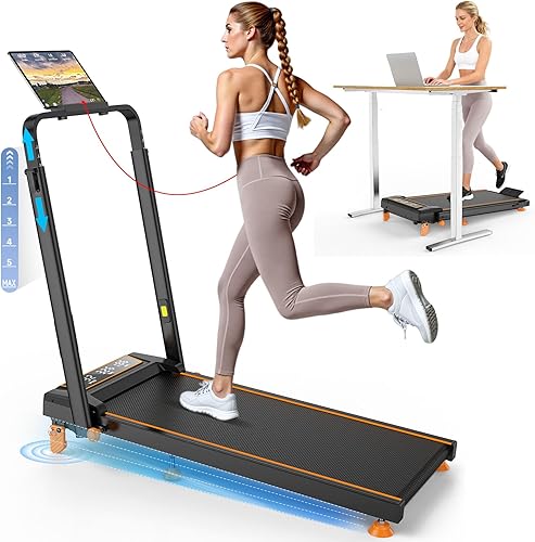 Walking Pad Treadmill with 12% Incline & Dual LED Display, 4 in 1 Walking Pad with Handle Bar, 3.5HP Foldable Under Desk Treadmill, Portable