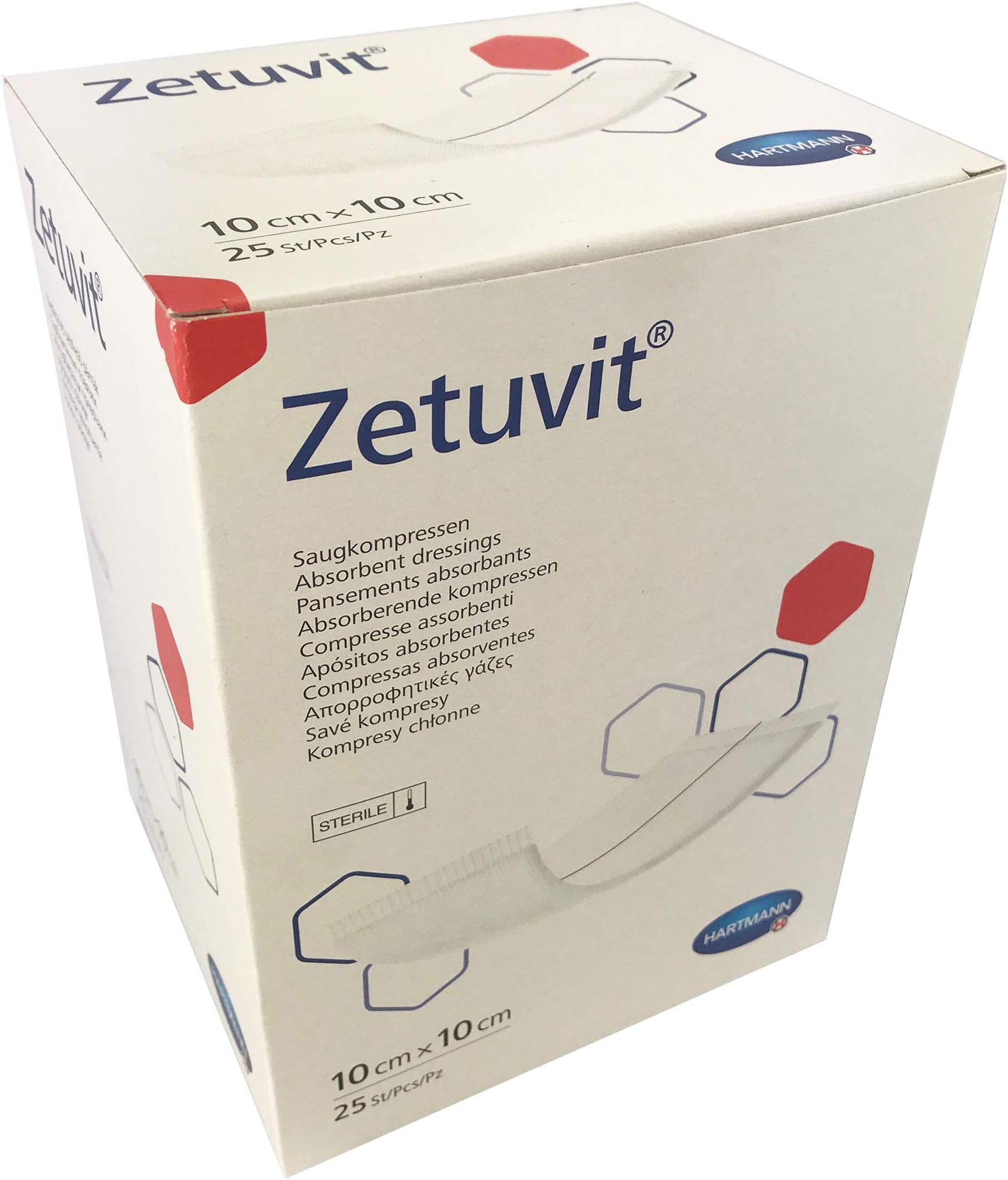 Hartmann Zetuvit Sterile Absorbent Dressing Pads, 10cm x 10cm, Pack of 25