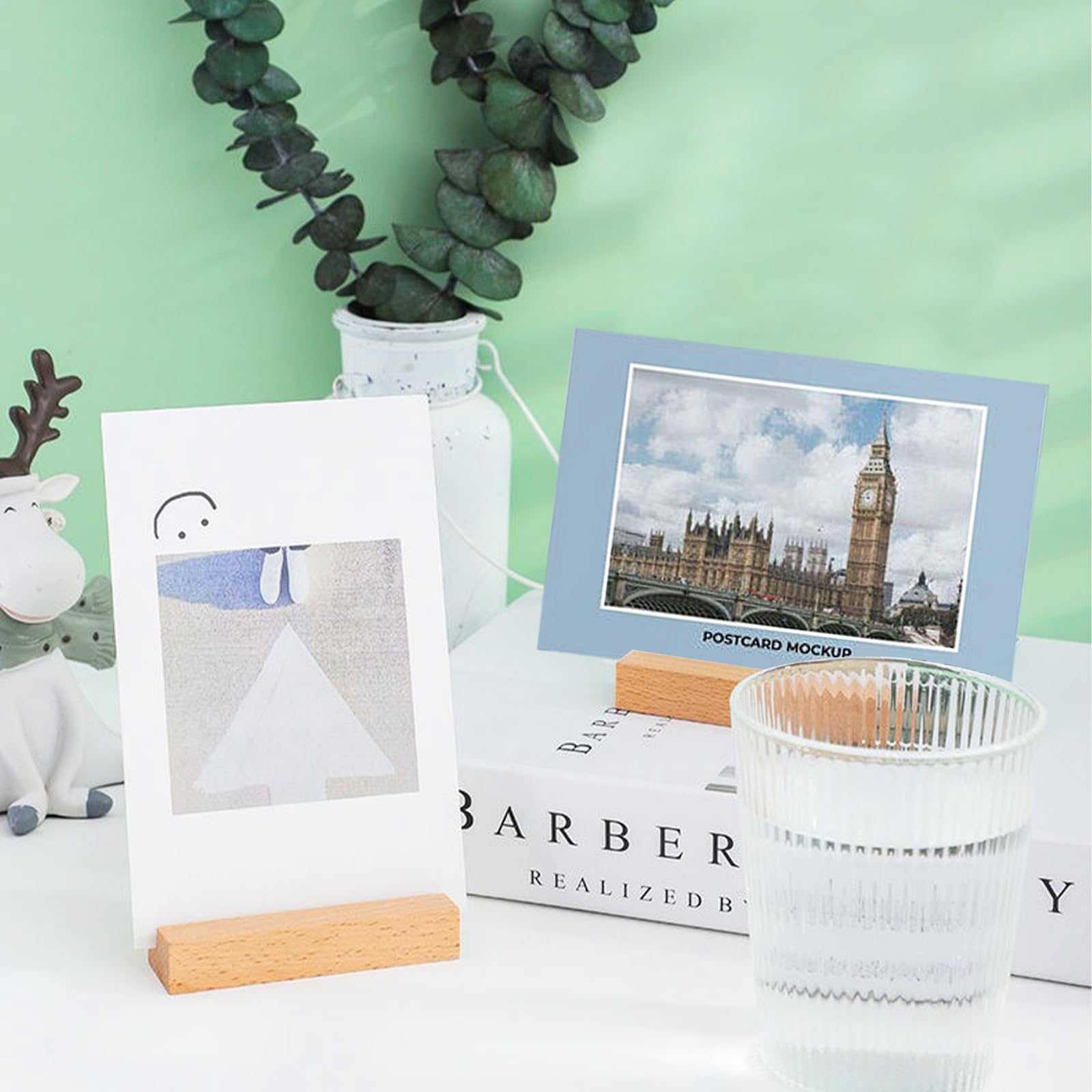 Lot De 12 Porte-cartes En Bois Avec Adhésif - 10x3x2 Cm - Pour Cartes De Table, Photos, Mariages, Restaurants