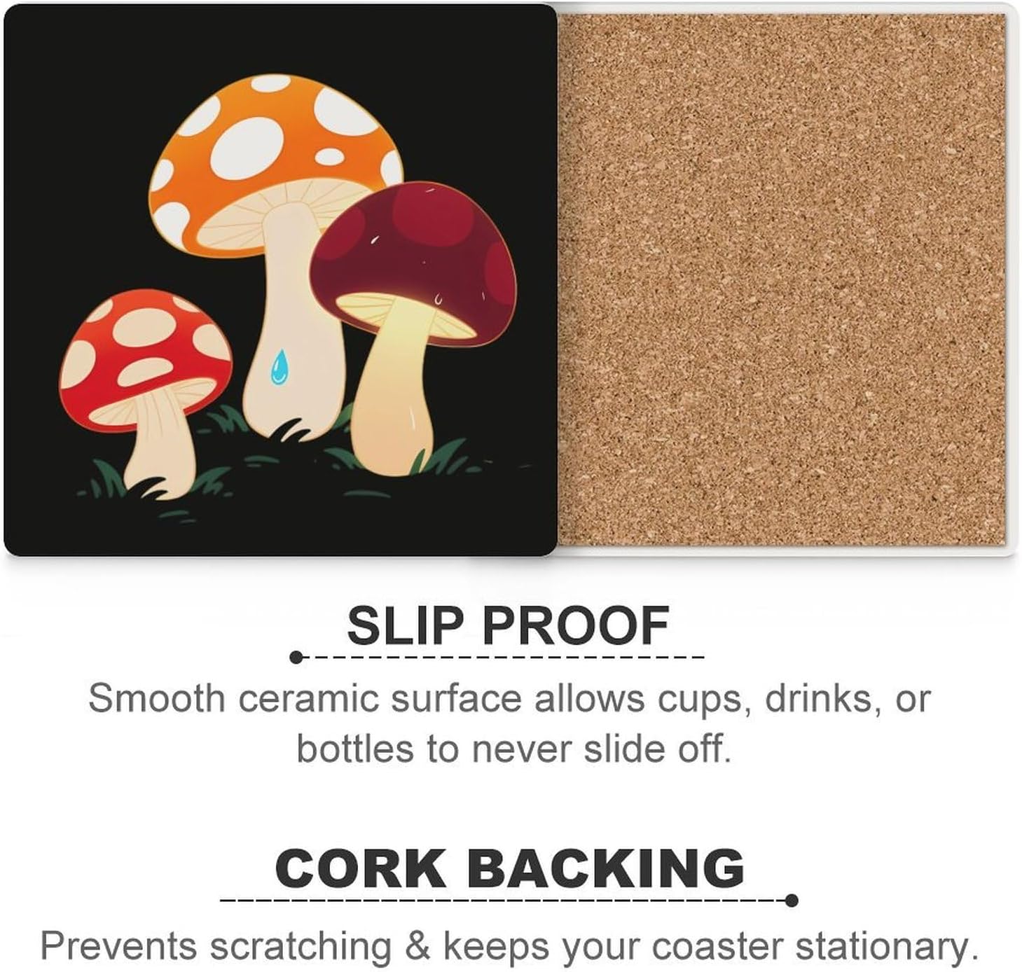 Whimsical Mushroom Funny Ceramic Coasters for Drink Absorbent Cup Holders Tabletop Protection