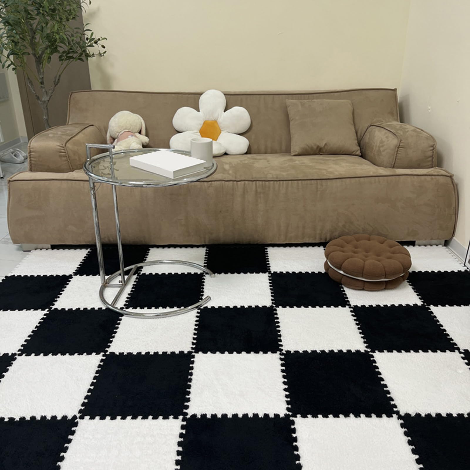 Płytki dywanowe Fluffy, 200 szt. Pluszowa mata podłogowa z pianki, układane płytki 11,8 x, cala, różne grubości, wielokolorowe(Grey,0.39 inch)