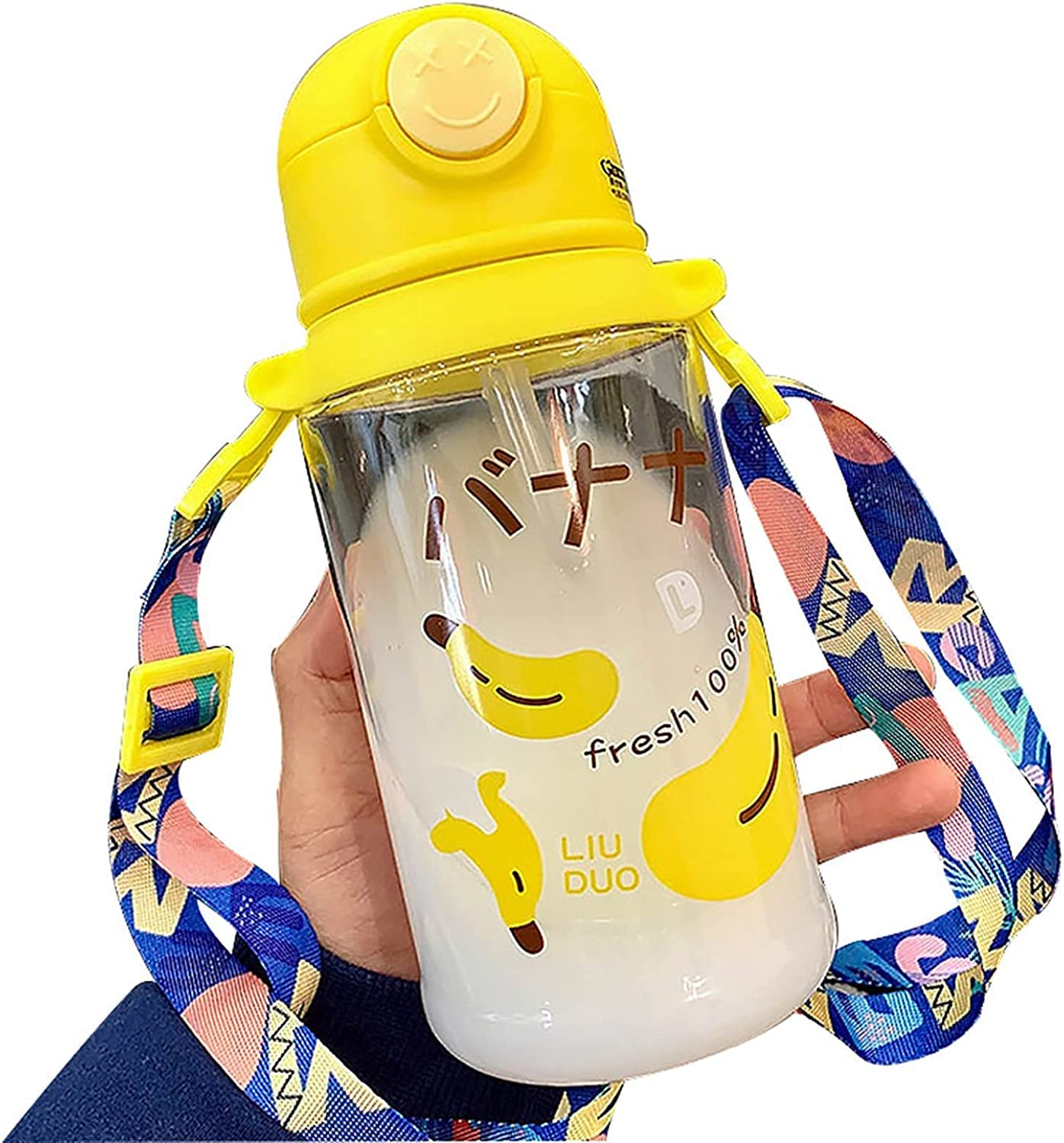 Bouteille d'eau Tasse De Bouteille D'eau En Plastique Transparente Mignonne Avec La Sangle Portative De Tasse D'eau De Sport En Plein Air D'été De Paille Bouteille Isotherme Gourde Sport ( Blue : Bana