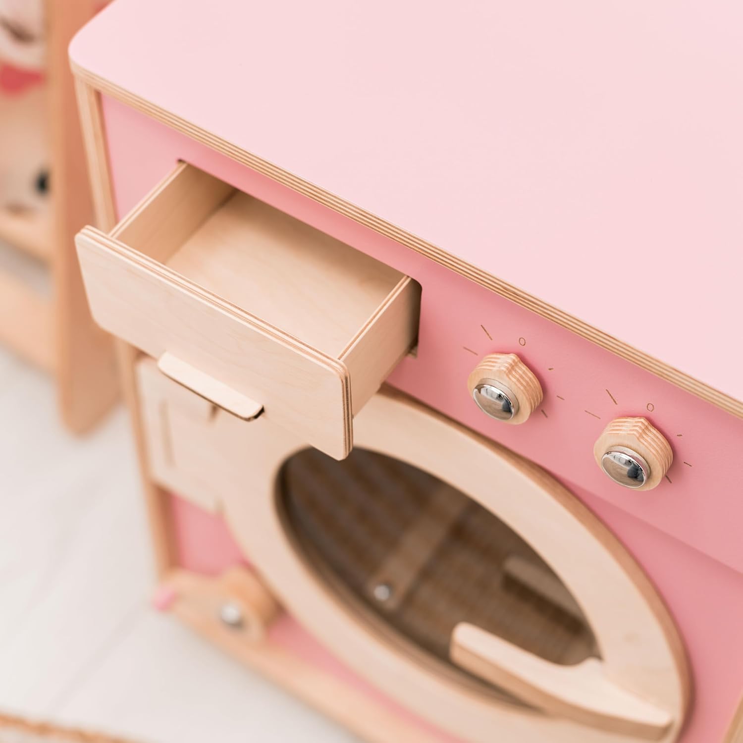 Toy Washing Machine Wooden Play Kitchen - Pretend Play Cleaning Set Washing Machine Toy for Kids - Pretend Play Toys for Toddlers Christmas Gifts for Children (Dark Walnut)