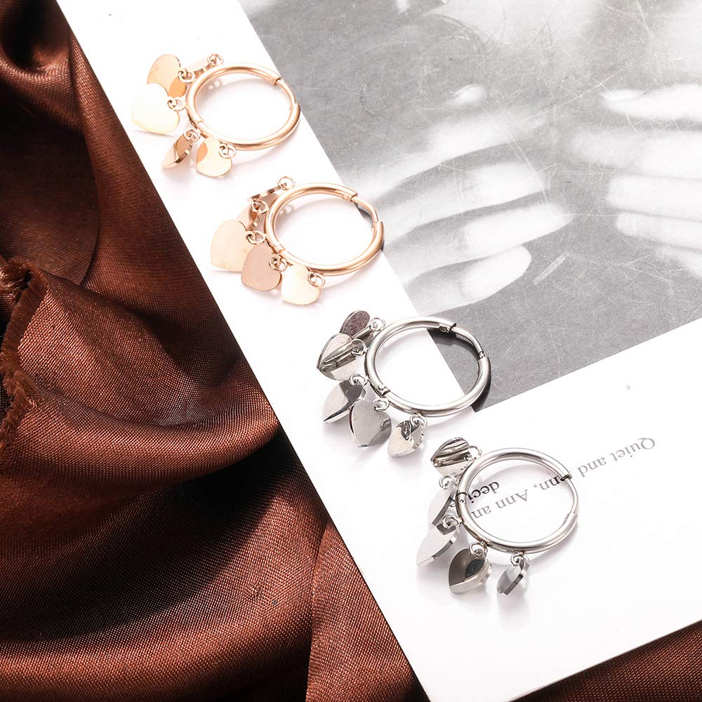 Orecchini pendenti a forma di cuore da donna, orecchini a cerchio in acciaio inossidabile ipoallergenico in argento e oro rosa con cristalli