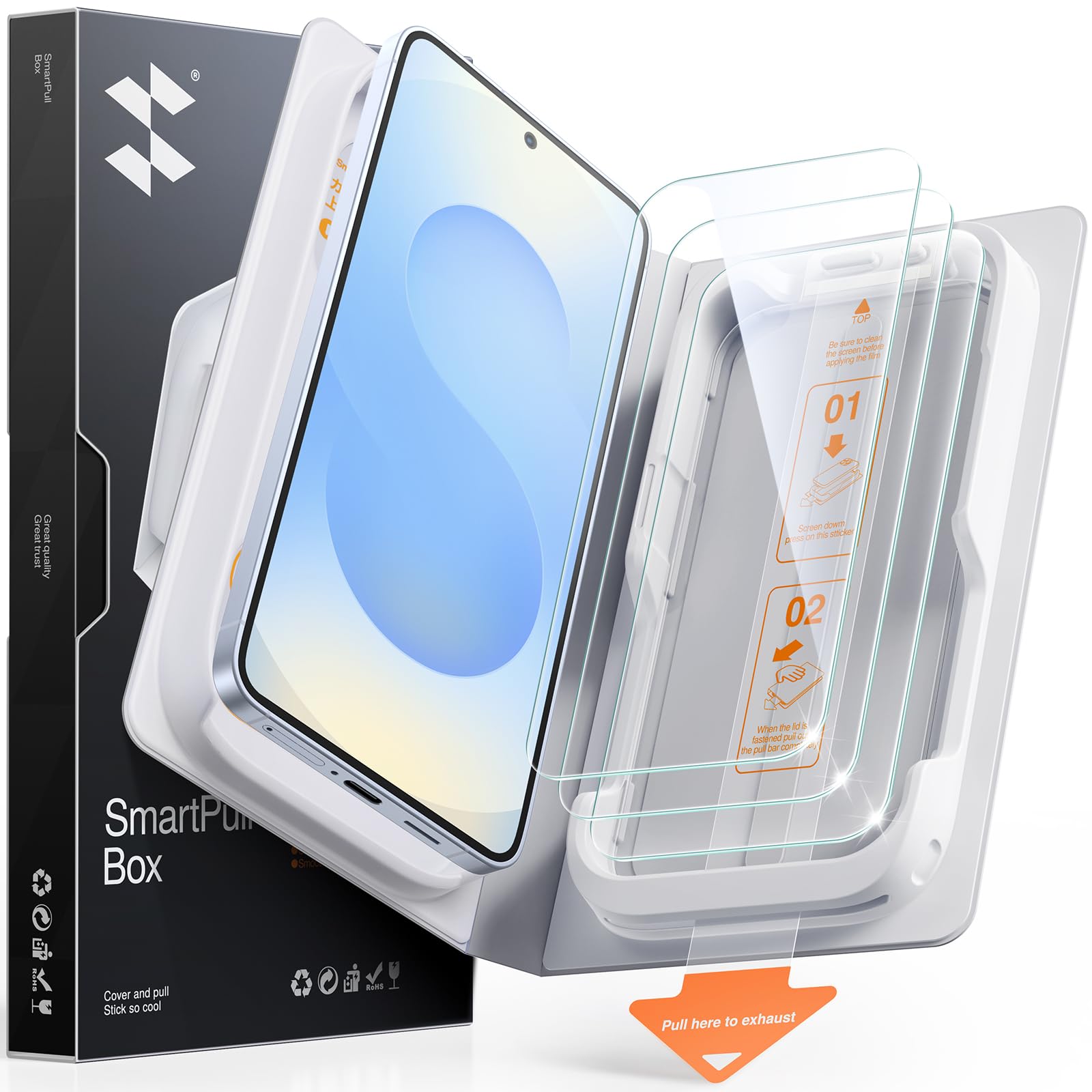 SMARTDEVIL [3 Pack for Galaxy S25 Plus Screen Protector, Finger Print Reader Compatible, Dust-Free & Bubble-Free Box, Clear 9H Tempered Glass Film,