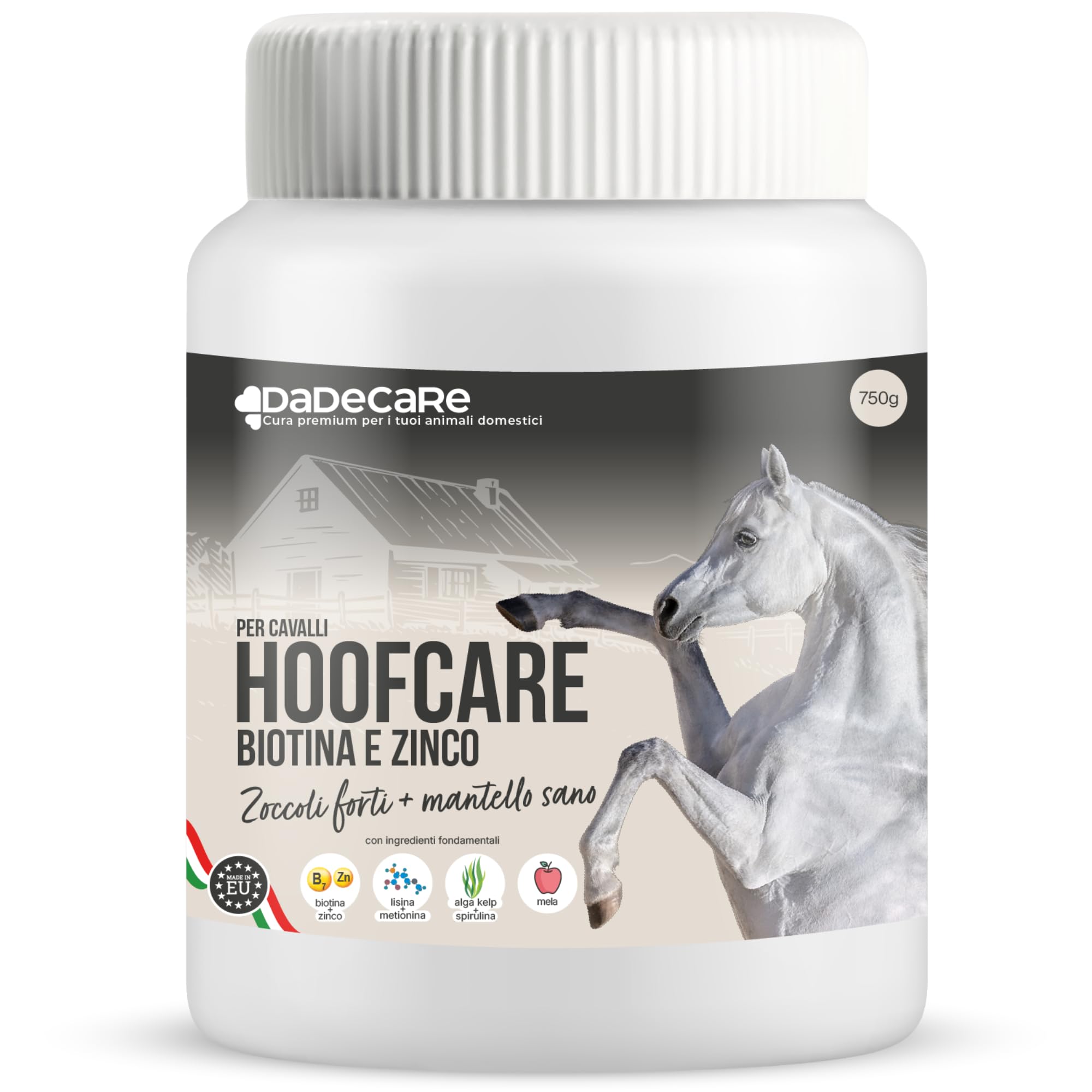 Hoofcare - Biotina e Zinco per Caschi Cavallo 750 g - Zinchi Forti e Crescita Naturale - Ideale per Caschi Fragili, Cambio di Pelliccia e Cavalli Sportivi - Cura Pelliccia, Pelle e Pelliccia Equino