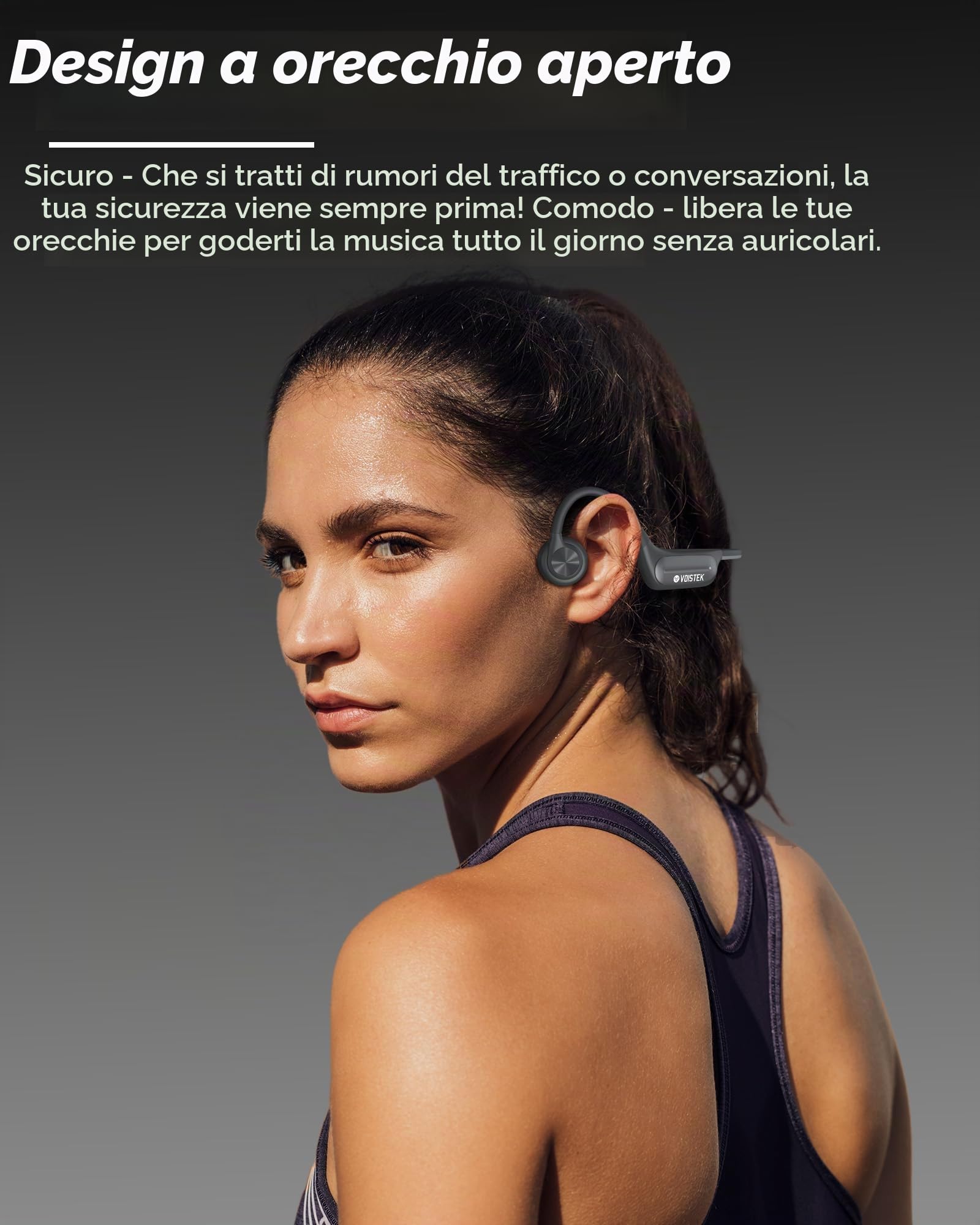 Voistek Cuffie Conduzione Ossea, IP68 Impermeabili Subacquee per Piscina e Nuoto, Bluetooth 5.4 con Lettore MP3 Built-in 32G Memoria, Auricolari Sportive per Surf, Corsa, Ciclismo