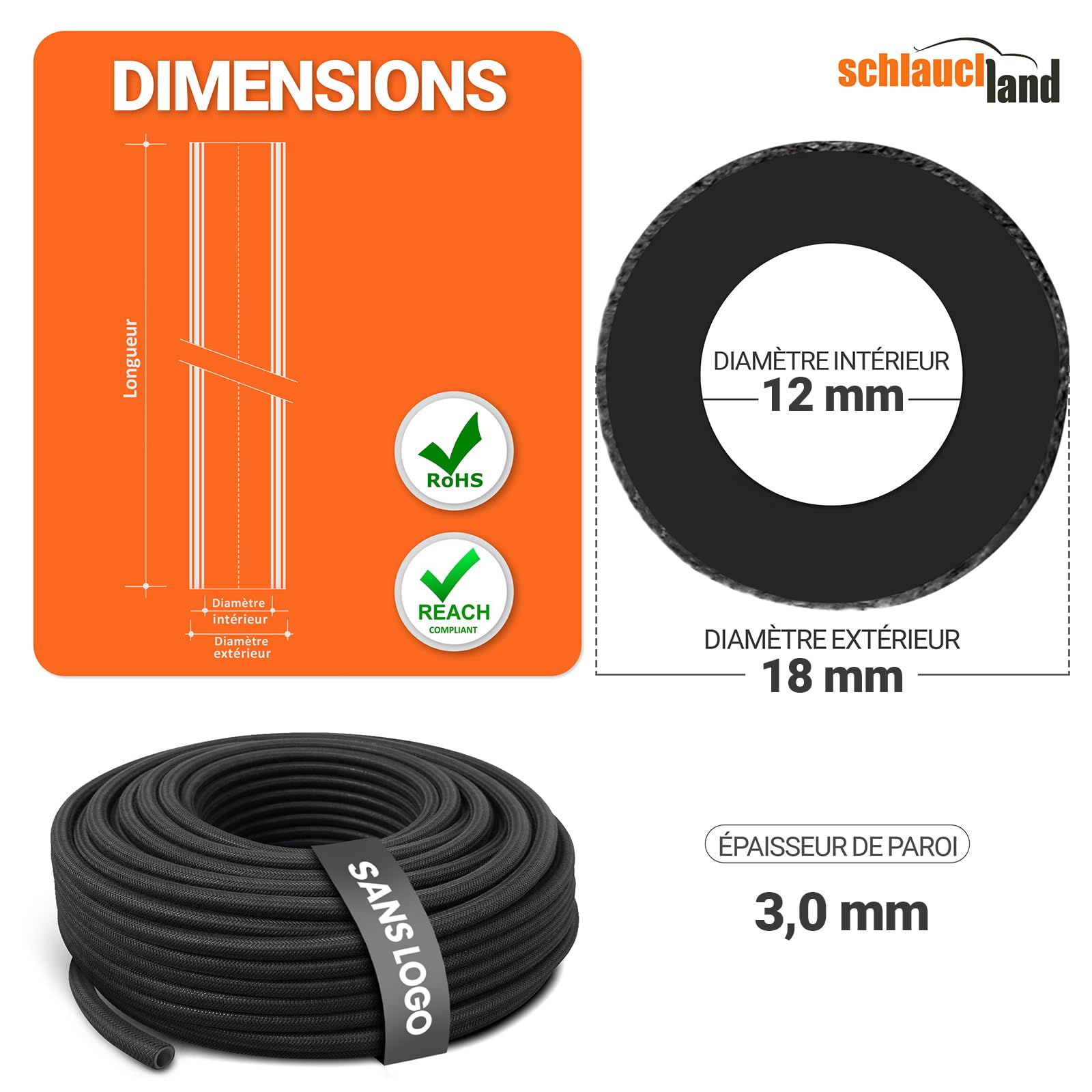 20m DURITE Essence Gazole Diesel C-TEX® Ø 12x18mm TUYAU tressé NBR tissu