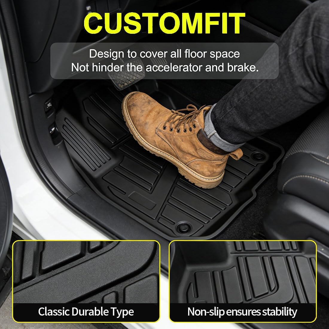 Floor Mats for Honda CR-V 2017-2022, Front and Rear Row TPE Floor Liners Set(3pcs), Anti-Slip Waterproof, All-Weather Protection, Easy Clean, Black