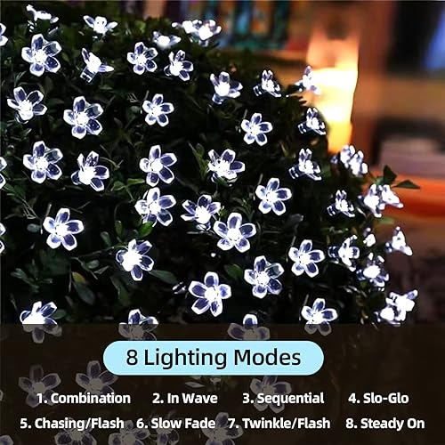 Miniatura 4 de Tira de luces solares para exteriores, impermeables, 50 luces LED, decoraciones para árbol de Navidad, jardín, patio, valla y primavera (blanco frío)