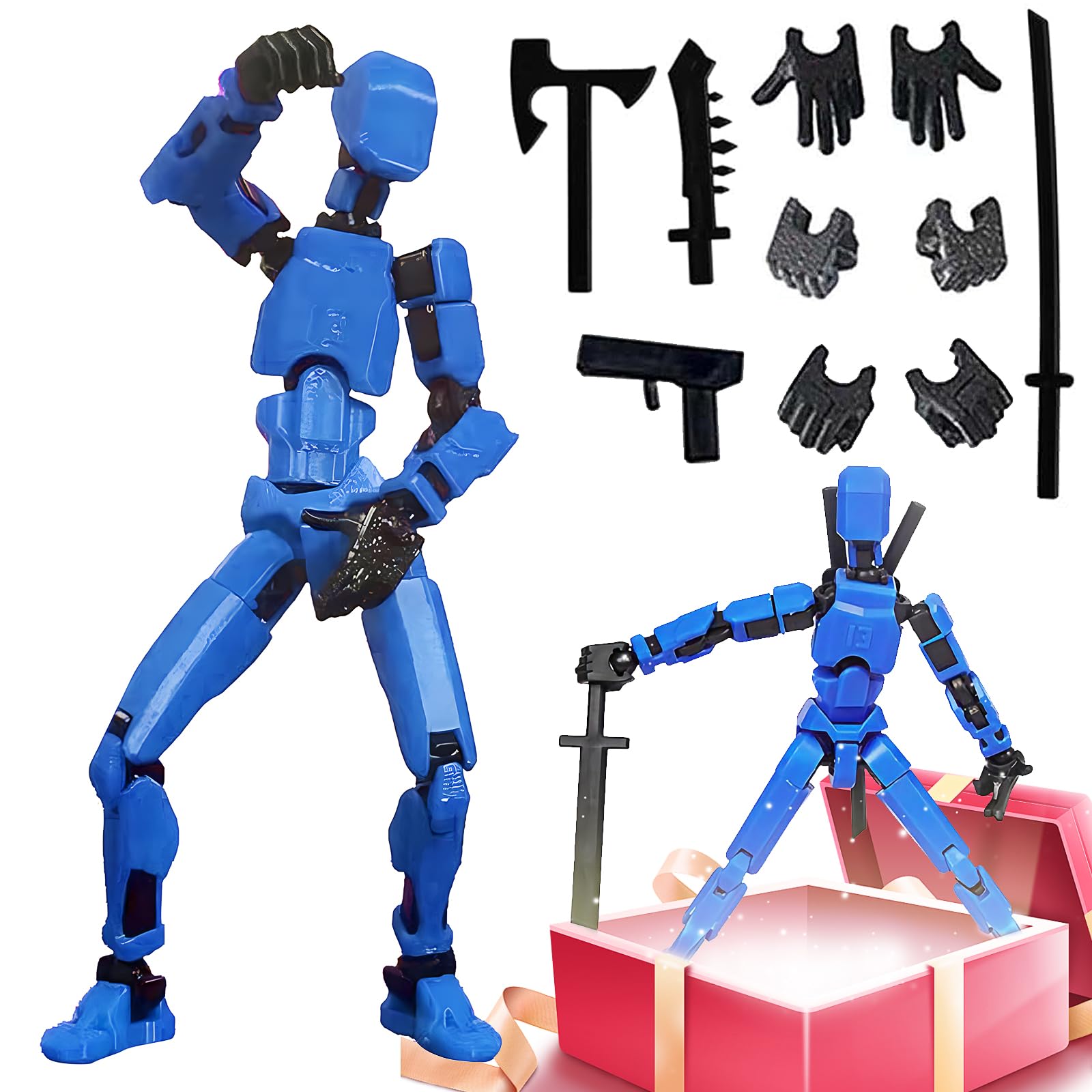 (Assembly Completed) Titan 13 Action Figure Set, Titan13 Robot Action Figure 3D Printed robo 13 Action Figure Articulated, Multiple Accessories, Dummy 13 Gift for Collectors Desktop Decorations(Blue)