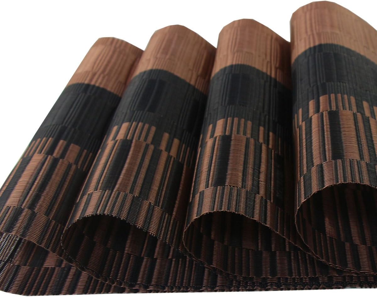 Table Placemats Set of 6 with Table Runner Washable Table Mats Easy to Clean PVC Placemat (1 Table Runner and 6 Placemats, Coffee)