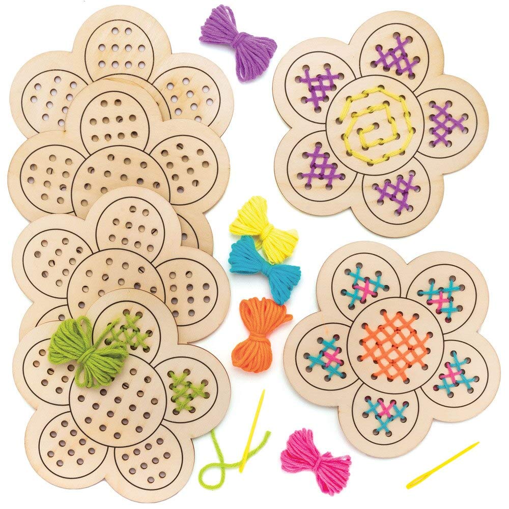 Flower Wooden Threading Kits - Pack of 4, Sewing Arts and Crafts, Craft For Kids (AT378)