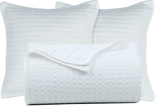 Miniatura 3 de Tex Trend Mantas de algodón de tejido gofre tamaño King de 108 x 90 pulgadas (blanco)  Manta térmica ligera y transpirable con textura para todas