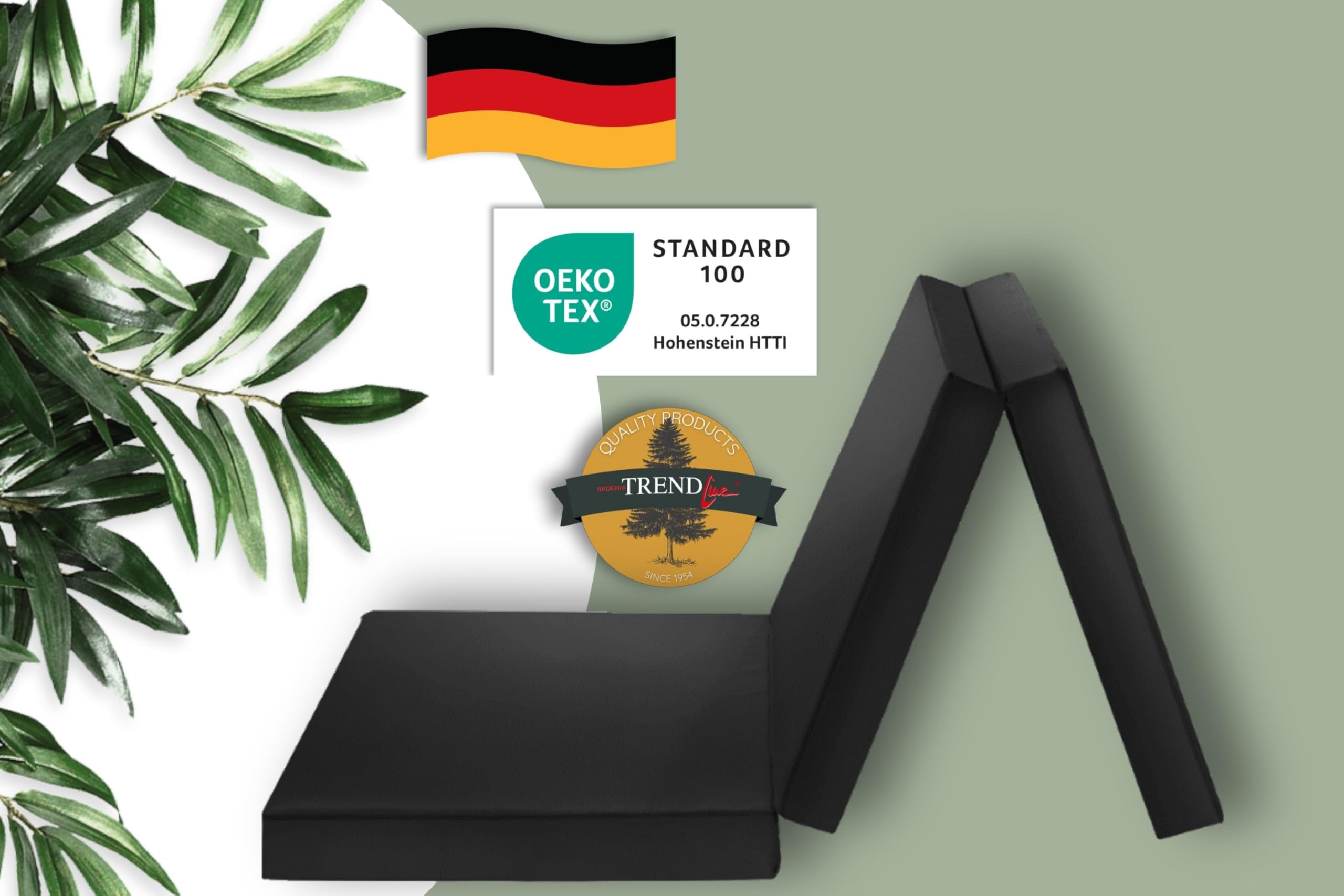 Badenia Trendline Gästematratze 3-teilige Klappmatratze mit strapazierfähigem Microfaser Bezug, Öko-Tex zertifiziert, produziert nach deutschem Qualitätsstandard,190 x 60 cm , schwarz