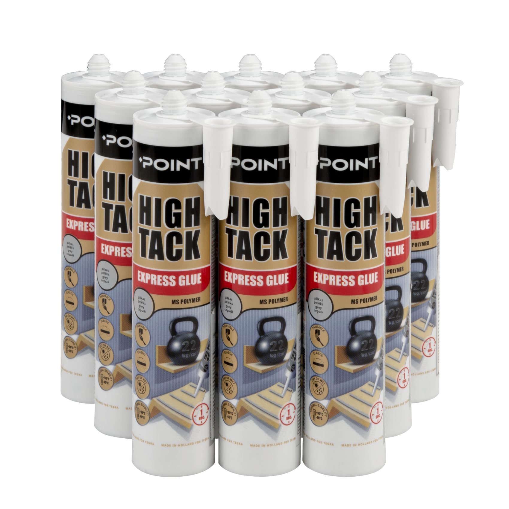 POINT Pegamento de montaje High Tack para componentes muy pesados, adhesivo de construcción, polímero MS, adhesivo híbrido para interiores y exteriores, resistente al agua, alta elasticidad, 290 ml