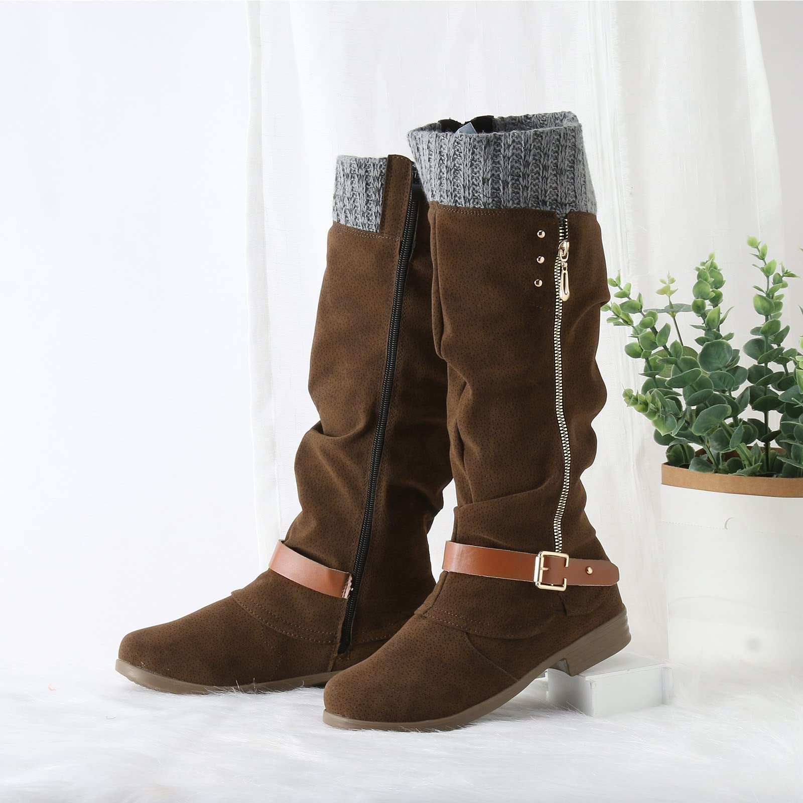 Botas de Invierno Mujer Botas Medias para Mujer Zapatos Casuales de Invierno adornadas con Pelo