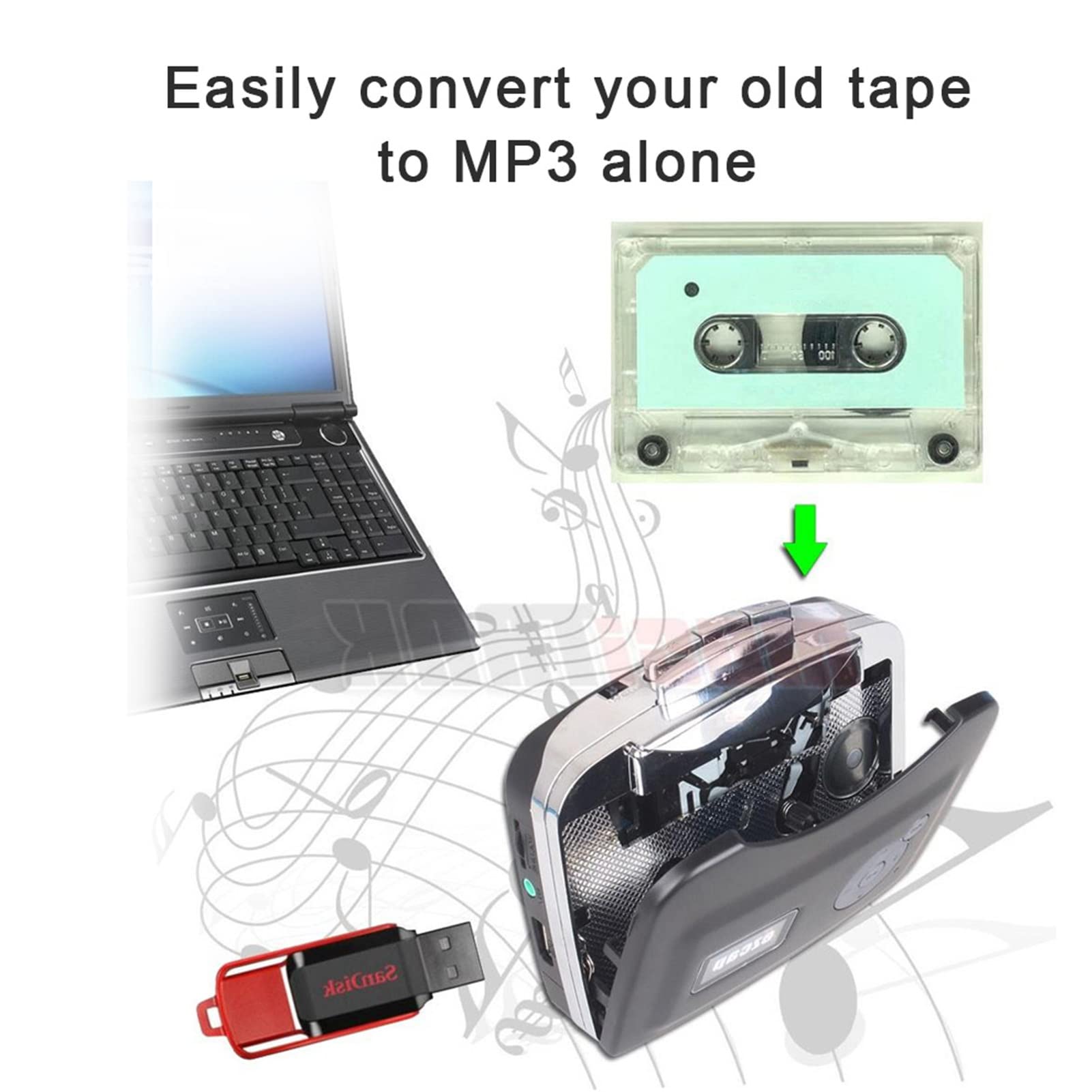 EZCAP230 STEREO CASSETE NASCHI A CONVERTER MP3 con Cuffie, Conversione Rapida per Appassionati di Musica, Design Portatile per L'uso A Casa