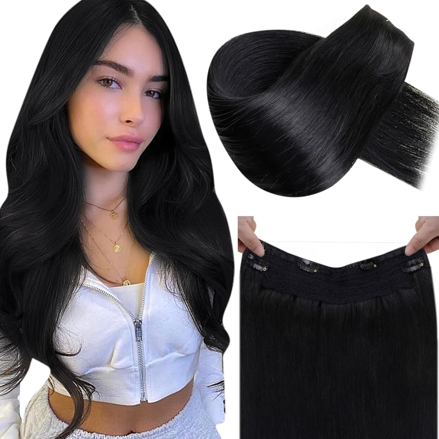 LaaVoo Wire Hair Extensions Human Hair 18 Inch Medium Brown Wire Human Hair Extensions Light Brown Human Hair Extensions Long Straight Hair 86g — view 9